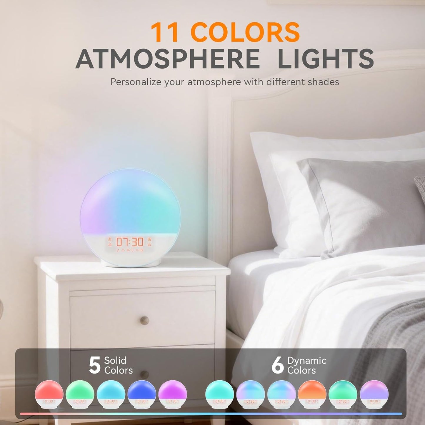 Sunrise&Sunset 11 Sunrise Alarm Clock with App Control for Heavy Sleepers, Bedroom, Wake Up Light with Simulation