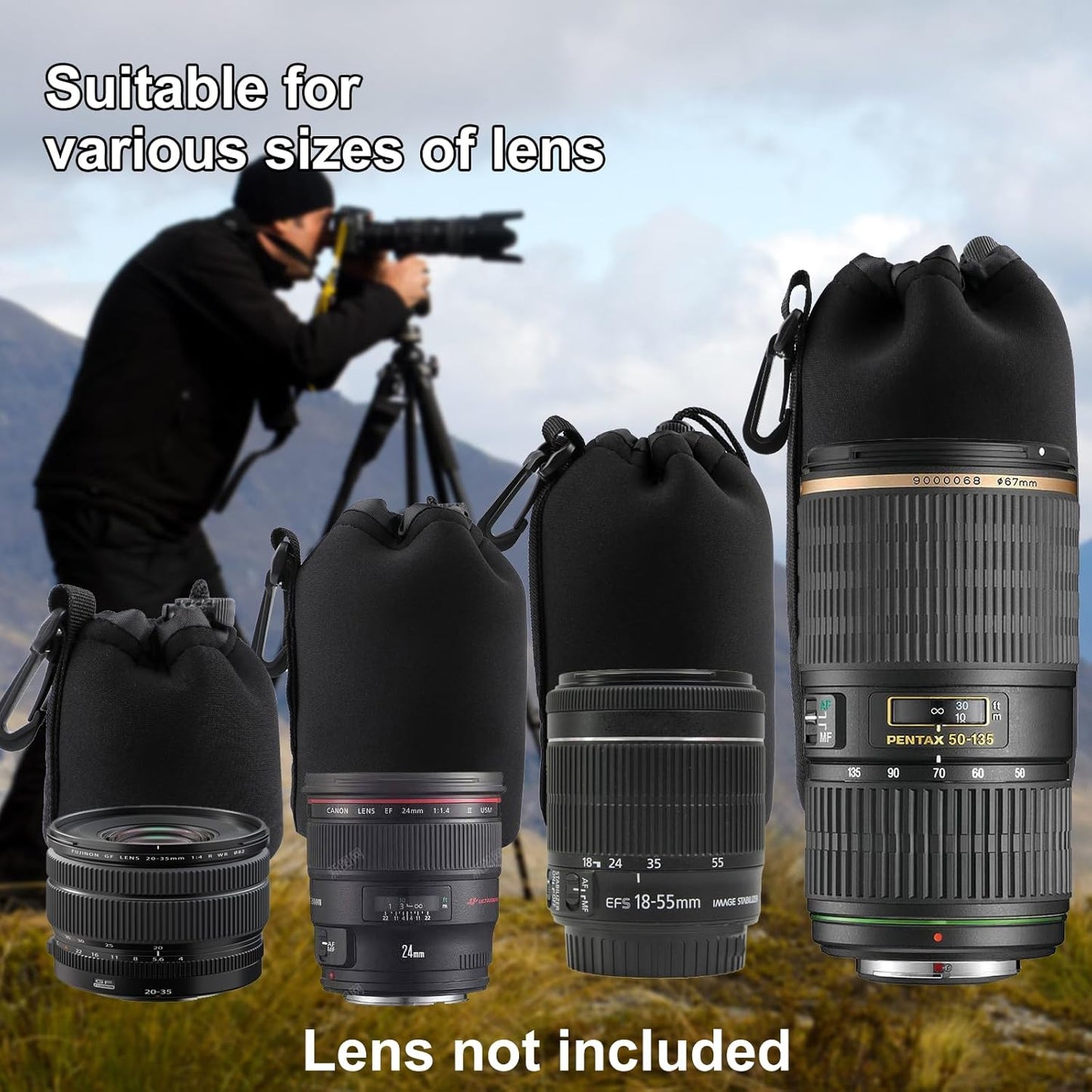 Sopoloray 4pcs Bag,4 Set Camera Lens Sizes Protective Camera Lens Pouch with Drawstring Design,Soft Plush Neoprene