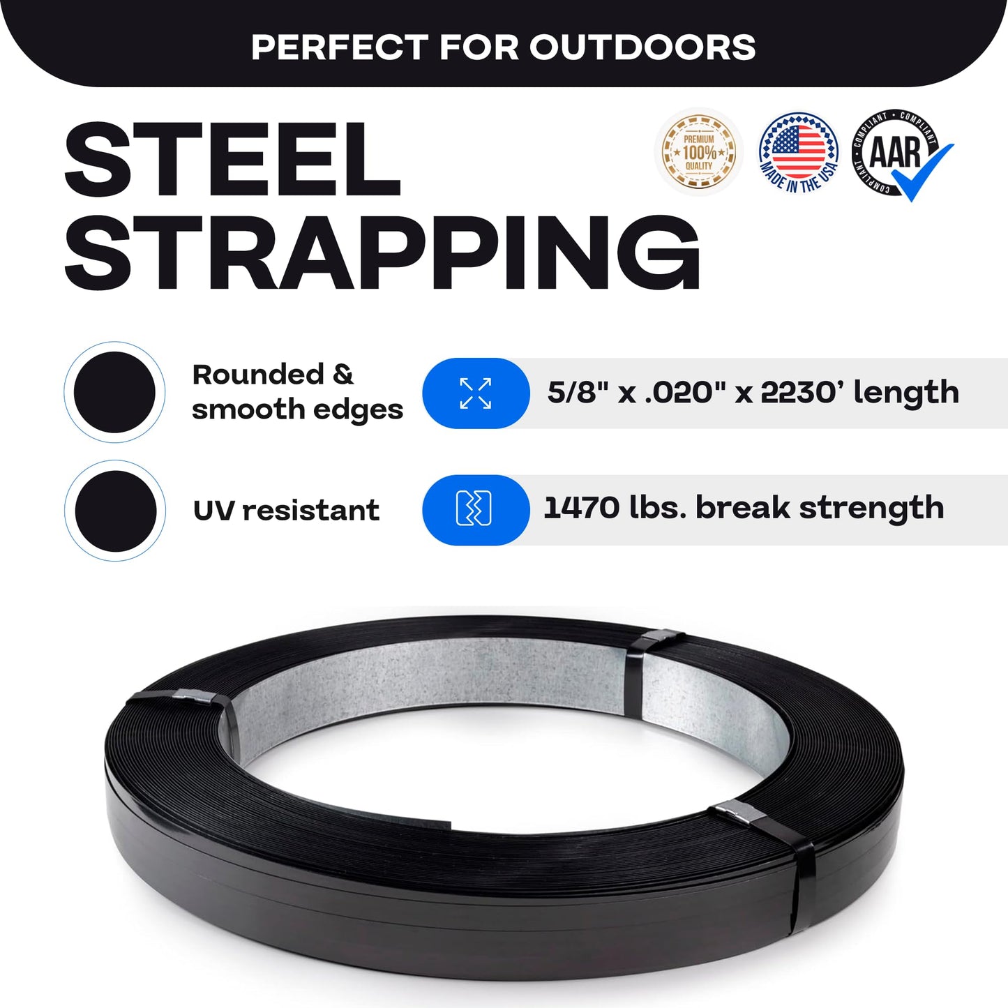 IDL Packaging 5/8" x .020" x 2230' Regular-Duty Steel Strapping Coil (1470 lbs Break Strength) - Painted and Waxed - Superior Cut-Resistance - Metal Straps for Pallet Banding, Extra-Heavyweight Loads