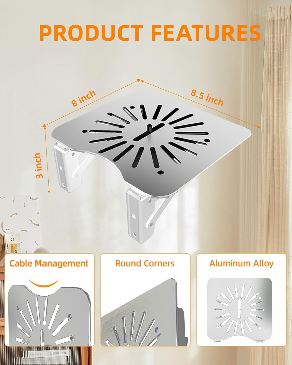 MAWADA PS4, 8.5x7.87 inches, Mini Projectors Shelf for Wall, Foldable Mount with Aluminum Alloy Shelf for Projector