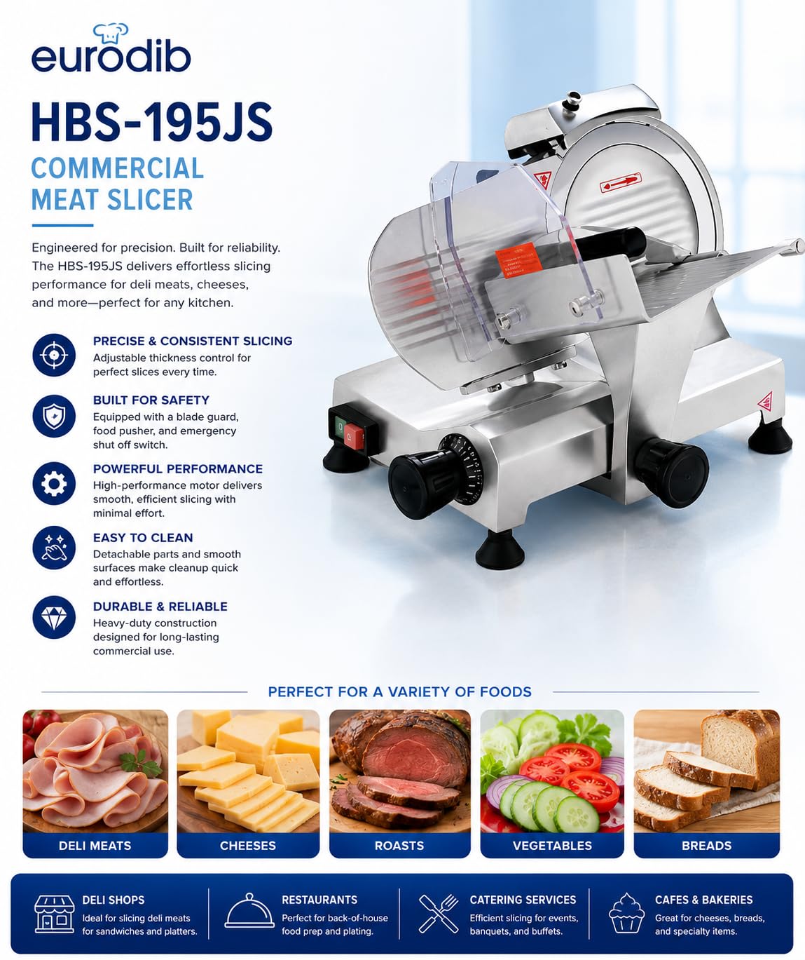 Eurodib HBS-195JS Food Meat Slicer, Electric