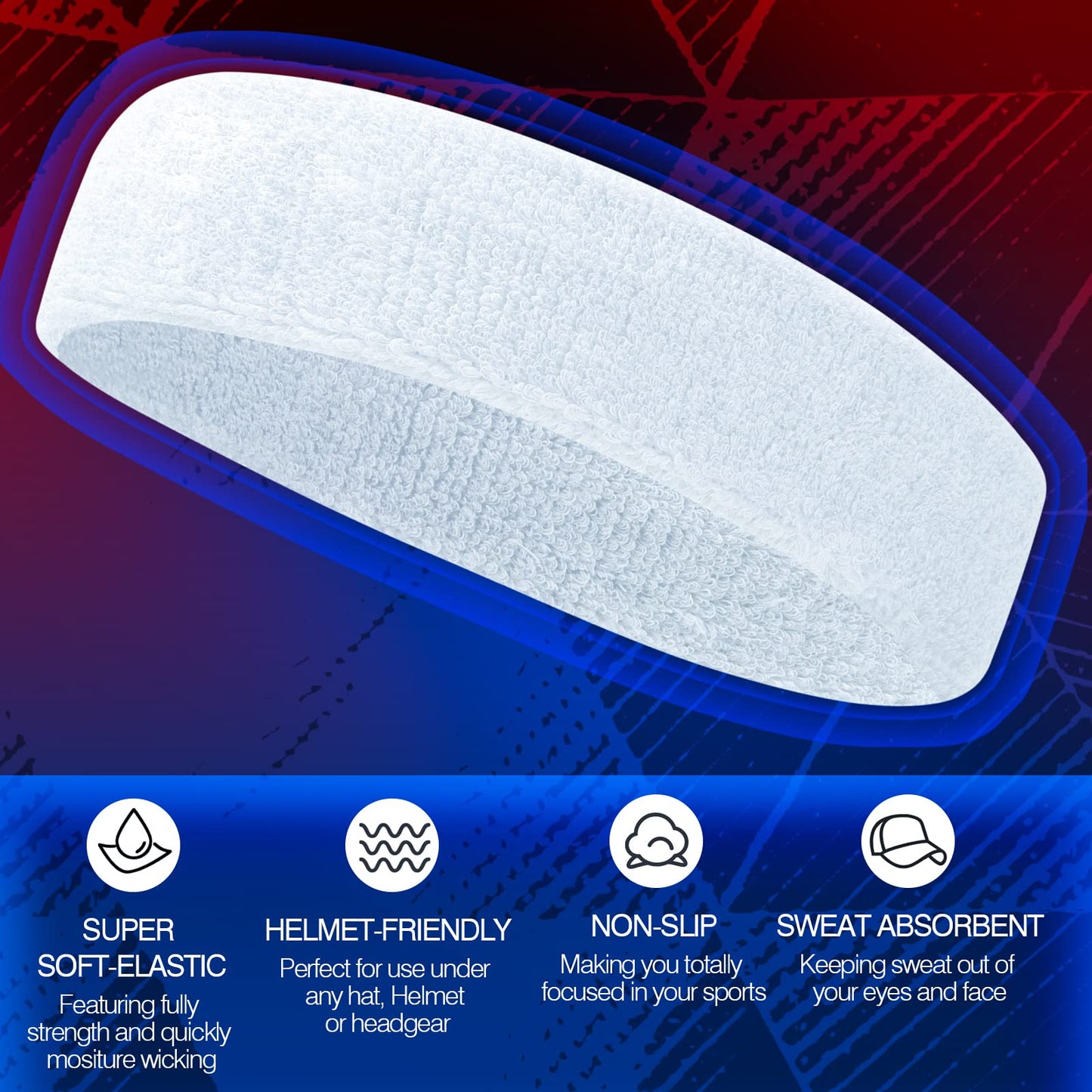 NONSTOP Mens Headband Sweatbands for Men Women, Sweat Wicking Head Bands Mens Sports Towel Headbands Cotton Terry Cloth Sweat Band for Tennis, Basketball, Running, Gym, Workout, Exercise