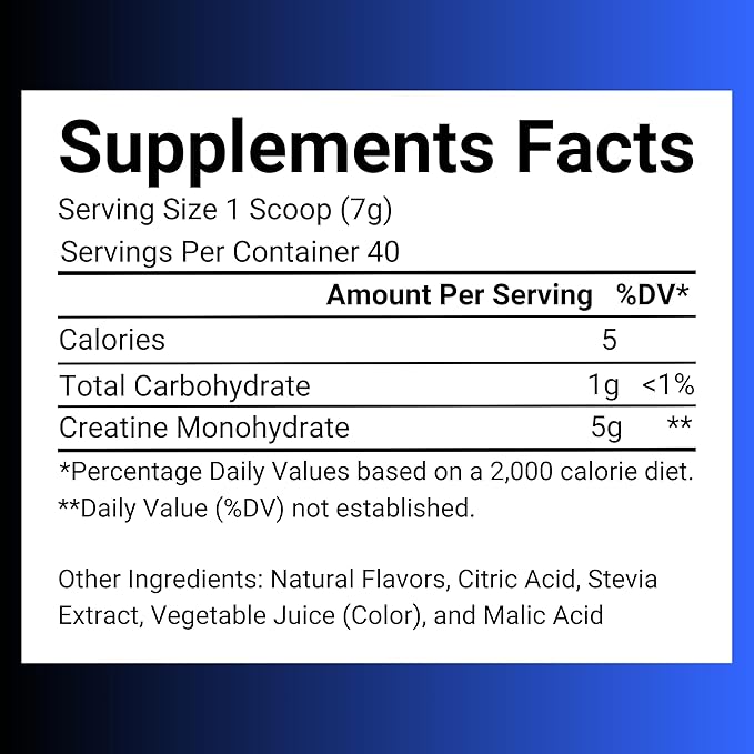 Creatine Monohydrate – 5g Creatine Monohydrate Powder – Advanced Creatine for Women and Men – Bulk Supplements Creatine – Delicious Fruit Punch Flavor – 10oz (40 Servings, Blue Raspberry)