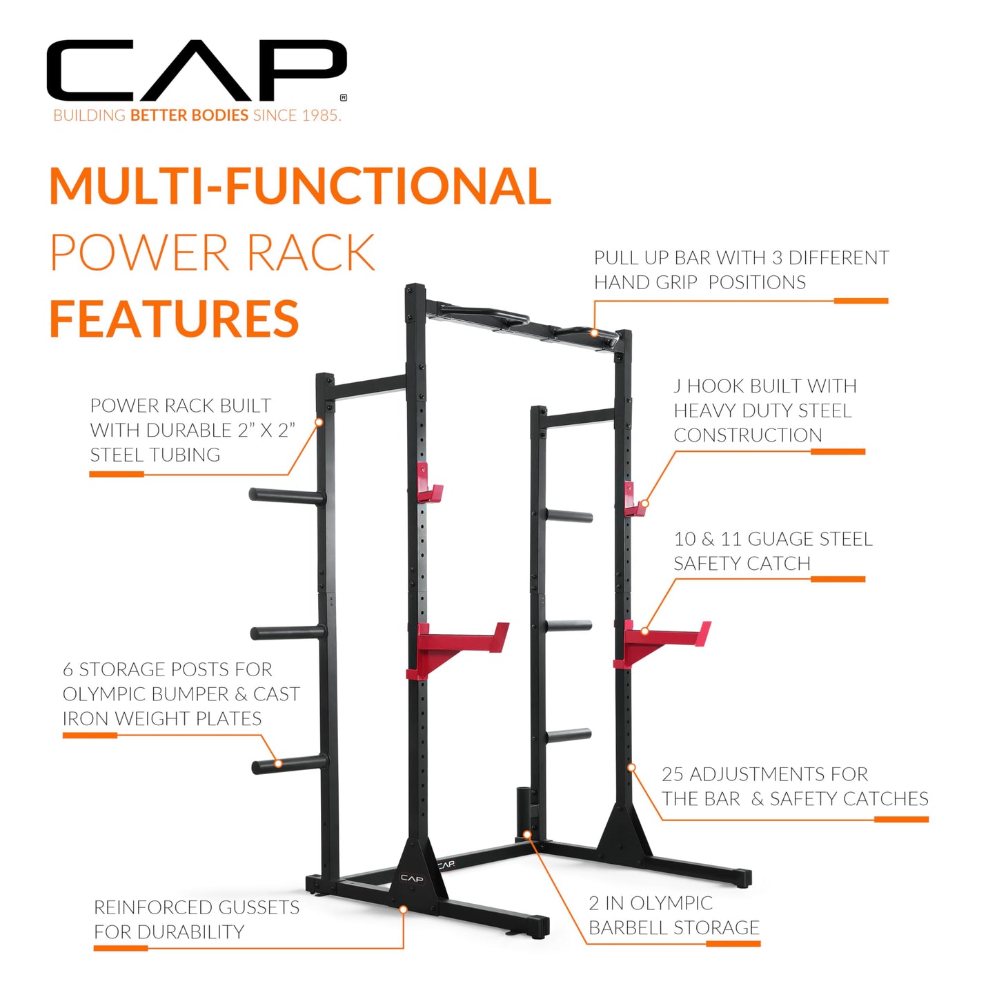 Cap Power Rack with Pull Up Bar & Attachments - Squat Rack & Strength Training Power Cage for Home Gym - Gray
