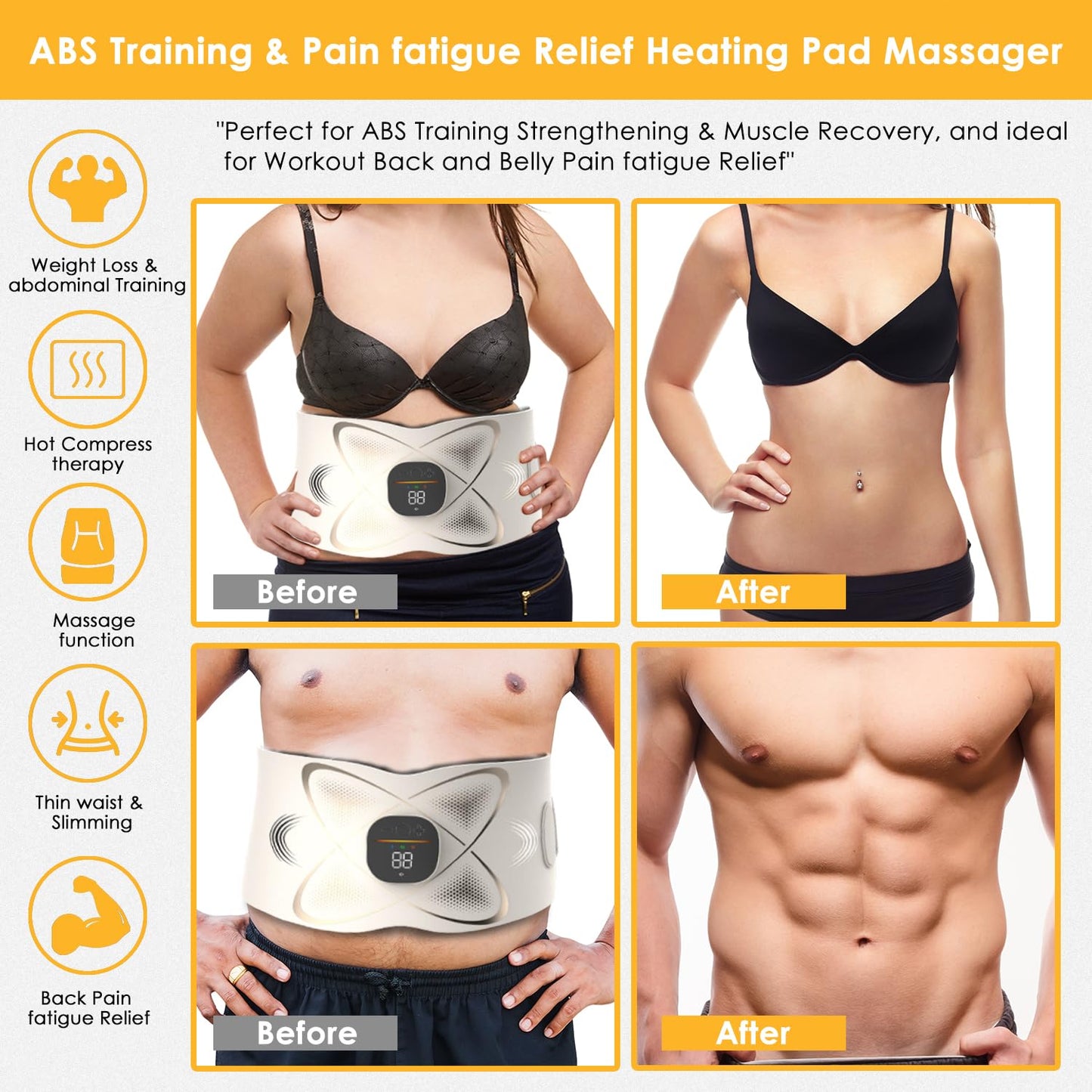 Abs Sculptor, Ab Toning Belt with Heat for Stomach Cellulite Removal Belly Fat Burning, ab Toner Machine for Belly Exercise Smooth & Firming, Lower Back Massager for Women Men Pain Relief Unisex Gifts