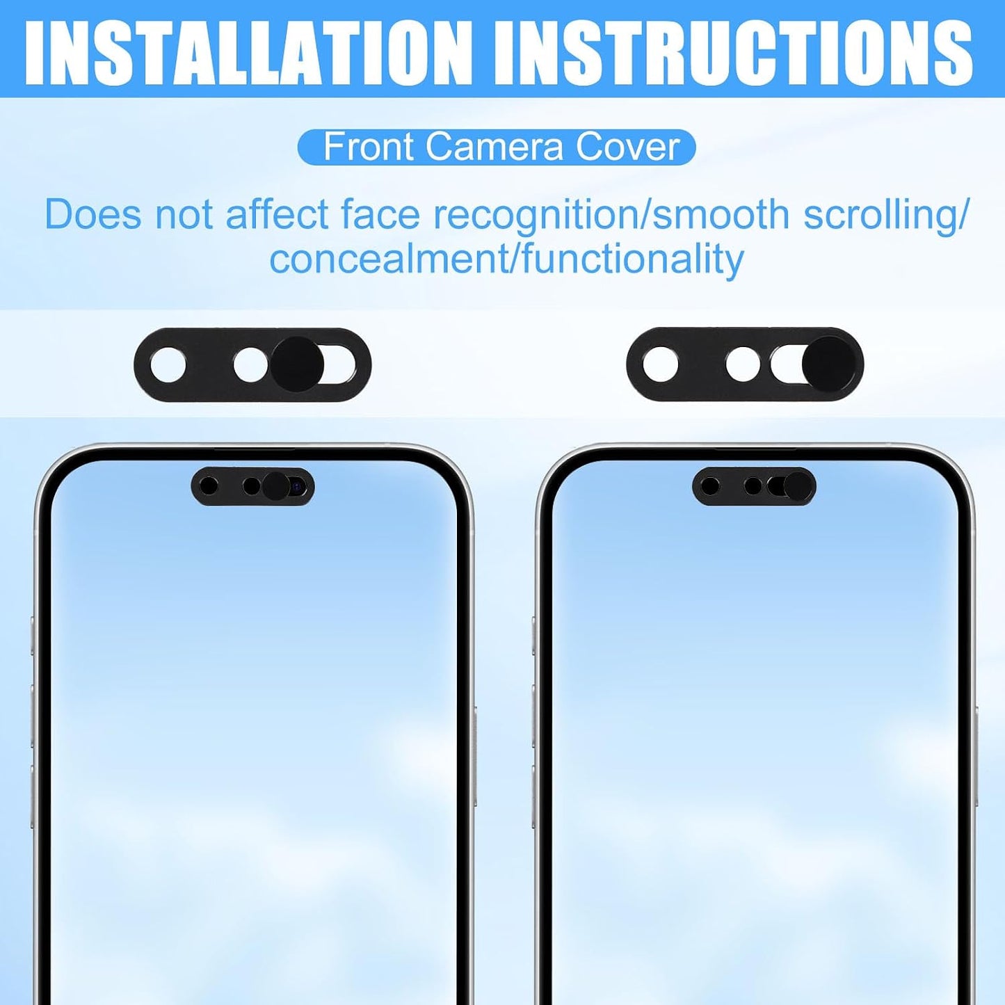 Fukaisu 2pcs 17/17p/17pm/16/15/14p, Front Camera Covers for iPhone Ultra Thin Selfie Phone Webcam Cover Slide Front
