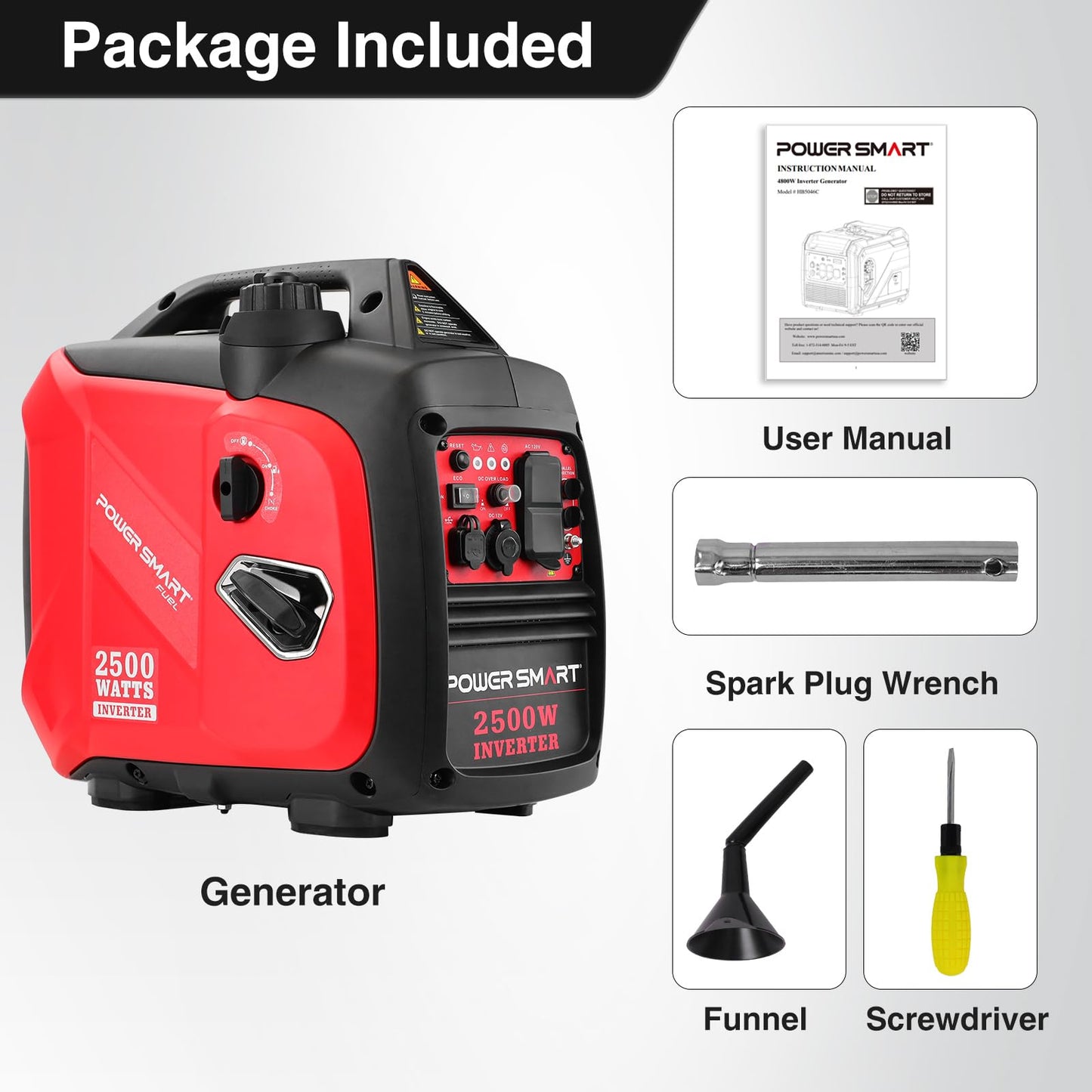 PowerSmart 2500-Watt Portable Inverter Generator Gas Powered, Quiet for Camping