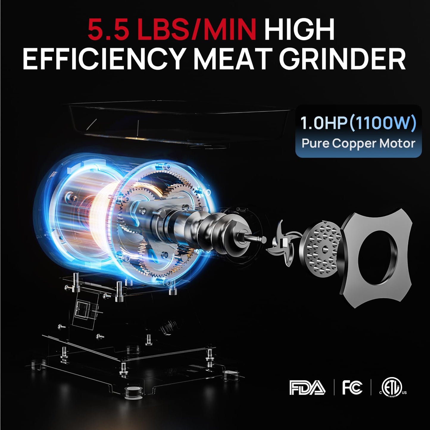 ARINOO Commercial Meat Grinder #12, 0.9HP Heavy Duty Stainless Steel Industrial Meat Mincer w/2 Blades & Meat Pusher,Electric Meat Grinders for large batches home butchering, or small farm processing