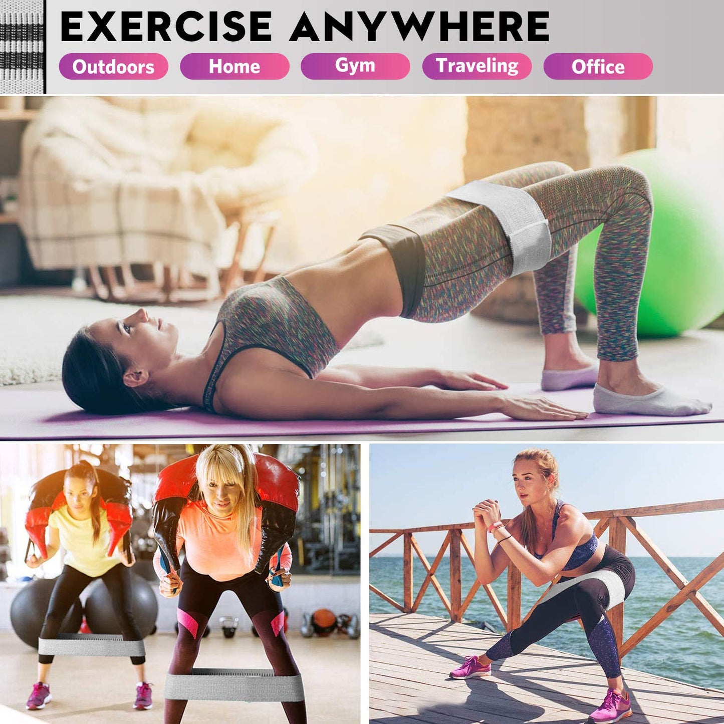 Booty Resistance Bands Set, Renoj Non Slip Hip Exercise Bands for Legs and Butt Women [3 Set]