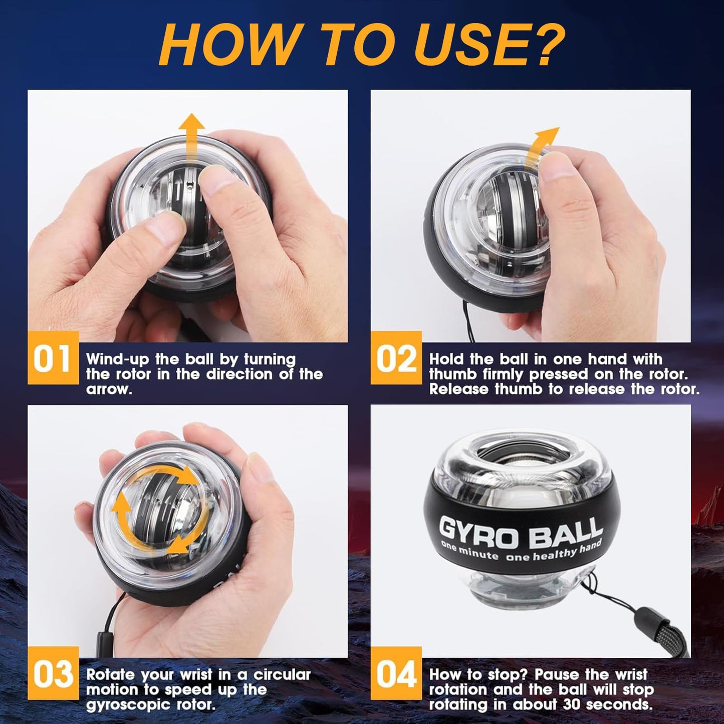 Torque Ball Hand Exerciser, Grip Strength Trainer & Auto-Start Wrist Power Gyro Ball with LED Lights, Forearm/Wrist Strengthener and Finger Exerciser for Dexterity Training, Digital Display