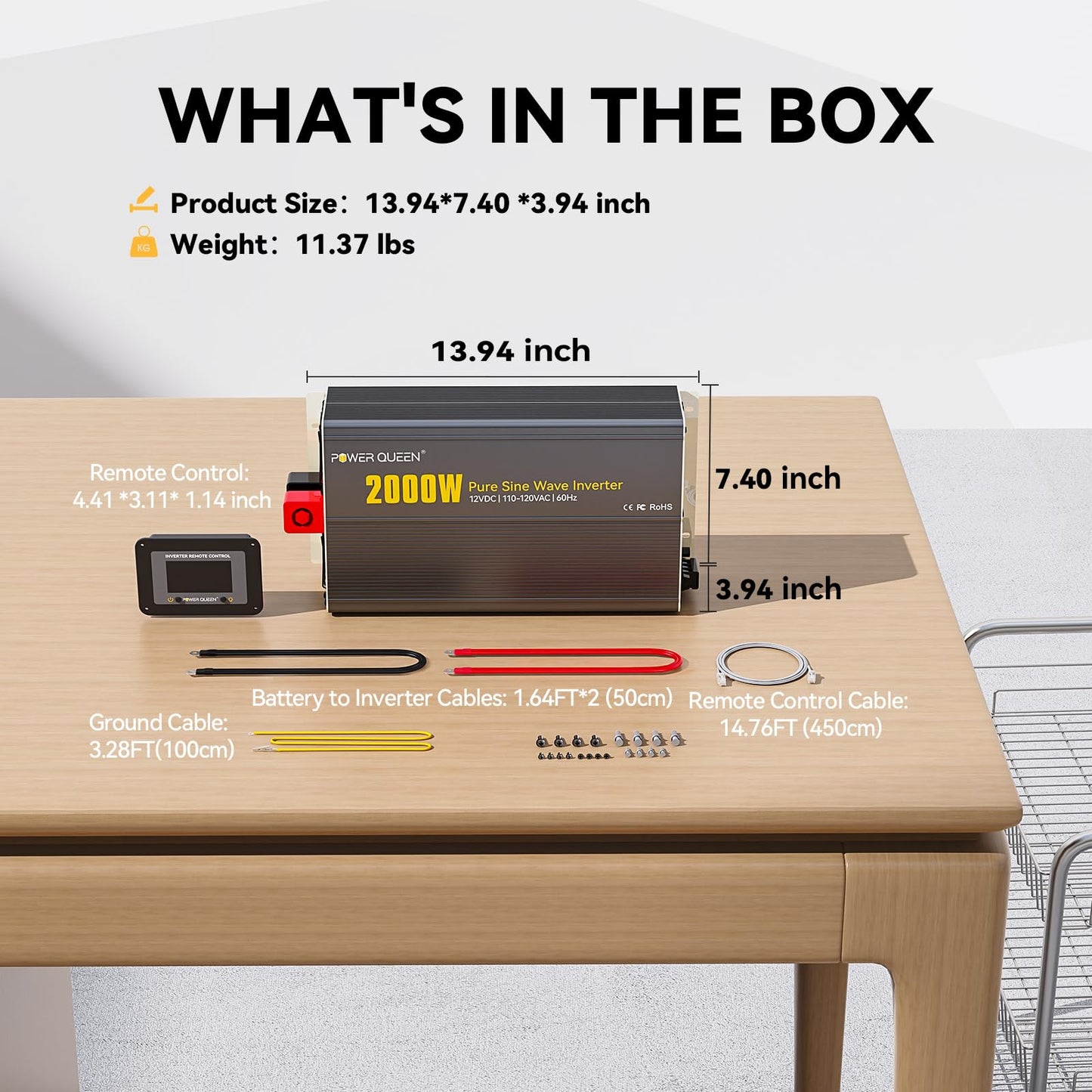 Power Queen 2000W Pure Sine Wave Inverter, Solar Power Inverter 12V DC to 110V-120V AC Converter with 2 AC Outlets, LCD Display for Off-Grid Solar Power System, RV, Truck, Home Appliances