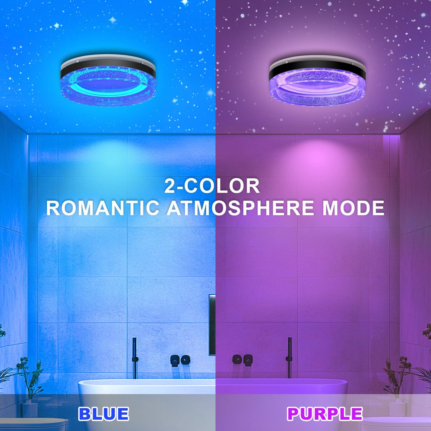 Akicon Bathroom Exhaust Fan with Light, 110 CFM 1.5 Sones Bathroom Fan with Light & Nightlight, Ceiling Mount Vent Fans with Dimmable Shower Lights for Home, Black, Round