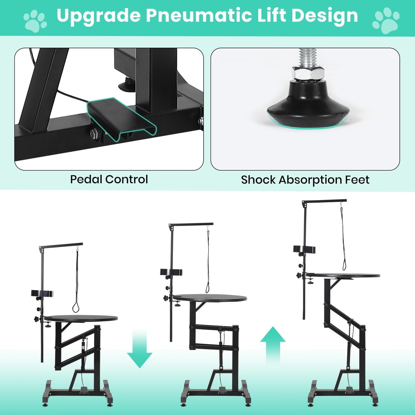 Hydraulic Lift Dog Grooming Table, Adjustable Height 26.8" to 39.3", Rotating Non-Slip Silicone Surface – Collapsible, Portable, 250LB Capacity,– For Large & Small Dogs or Cats – Pet Bathing