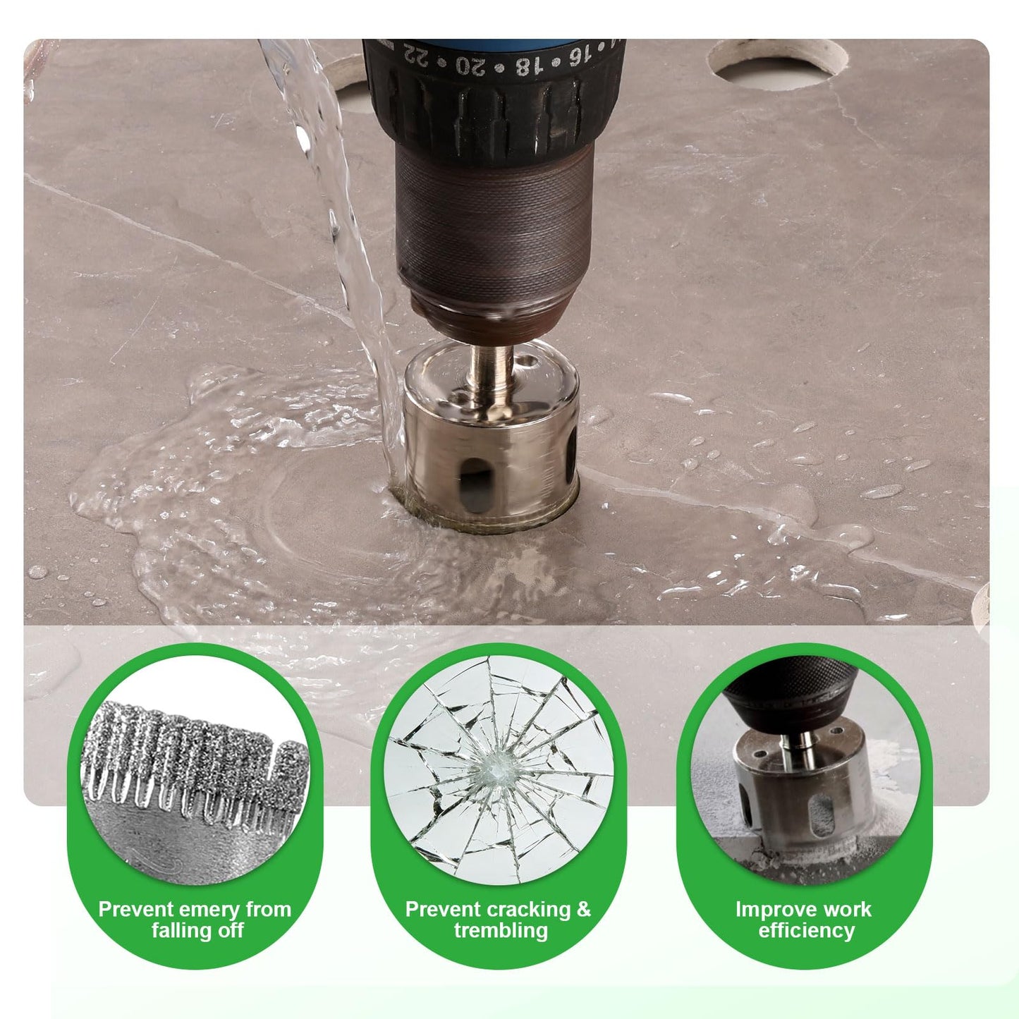 Diamond Hole Saw Kit, 18 PCS Tile Hole Saw Kit with Double Suction Cup Guide, 6-50 mm Dry/Wet Drill Bits Set for Ceramic, Glass, Porcelain, Marble, Granite