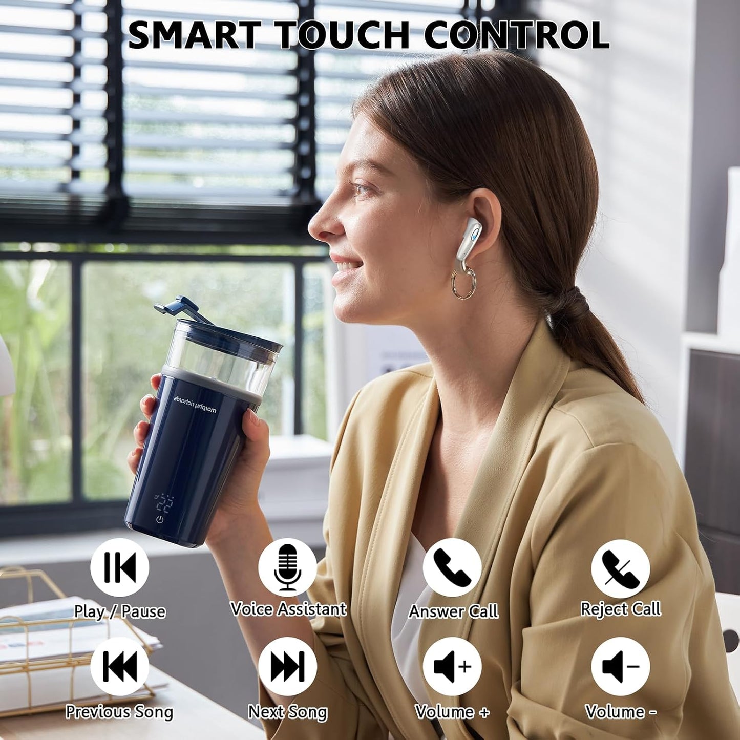 5.3 4 40H IP7 Wireless Earbud, Bluetooth Headphones Built in ENC Mic, Stereo Bass Wireless Earphones, Bluetooth Earbud