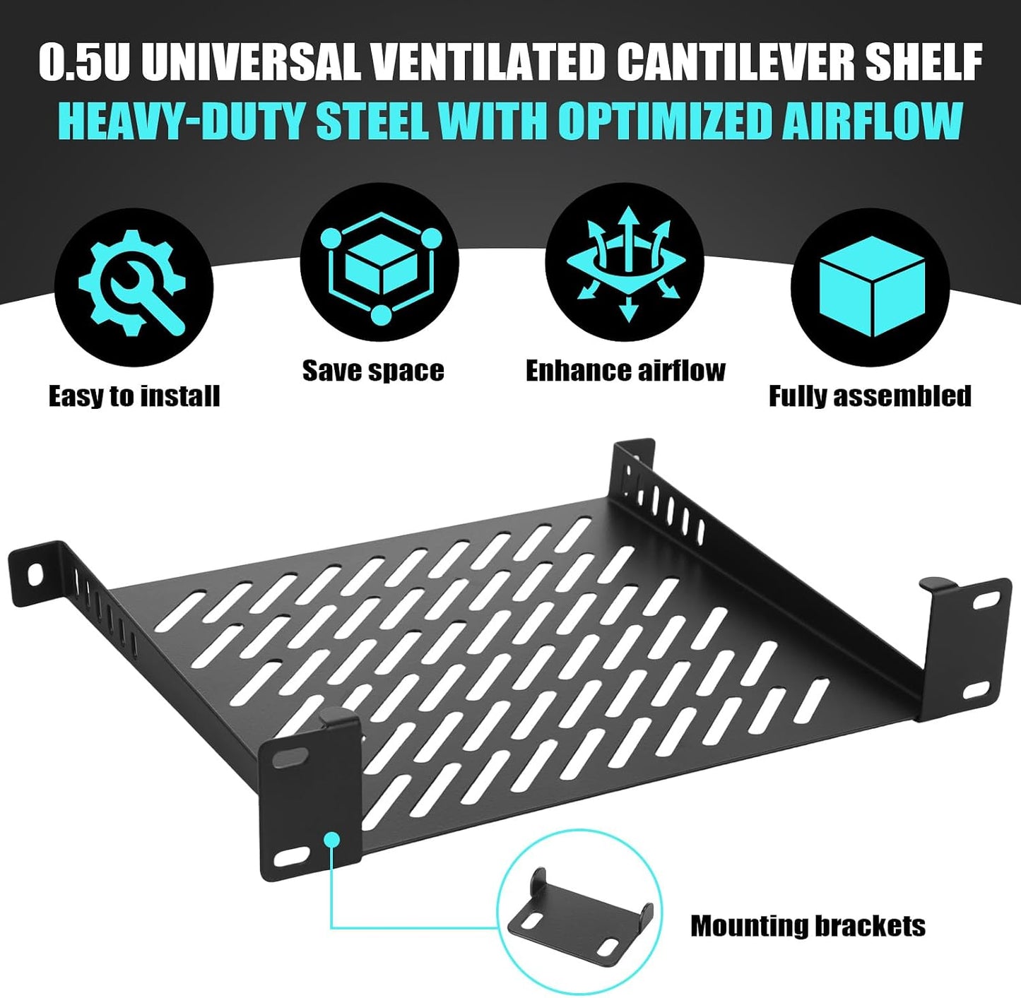 ElaraBerry 1 Pack 0.5u 7.87" 10" Server Rack Shelf Deep Ventilation Rackmount Cantilever Tray Bracket for Network