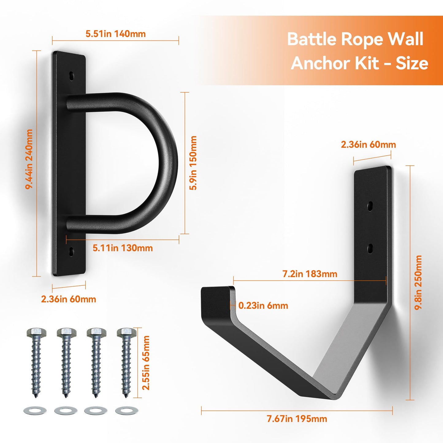 YUEYIN Battle Rope Wall Anchor Kit, Heavy Duty Steel Wall Anchor with Training Rope Organiser, Fitness Rope Wall Mount, Black