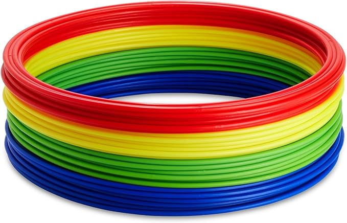 Juvale Agility Rings for Training - 24-Pack, 15.75-Inch, Red, Yellow, Blue & Green - Speed Agility Training Rings & Hula Hoops Bulk for Soccer & Football & Footwork Drills