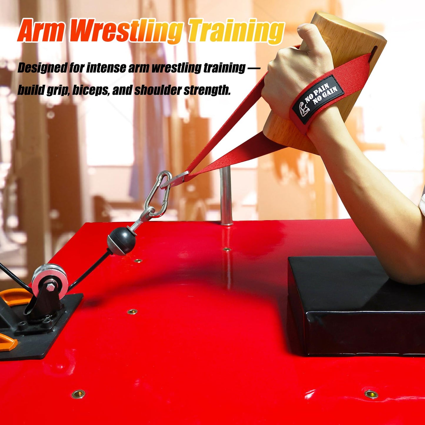 Ergonomic Arm Wrestling Handle with Wooden Grip, Wrist & Forearm Strength Training Attachment for Cable Machines (Red)