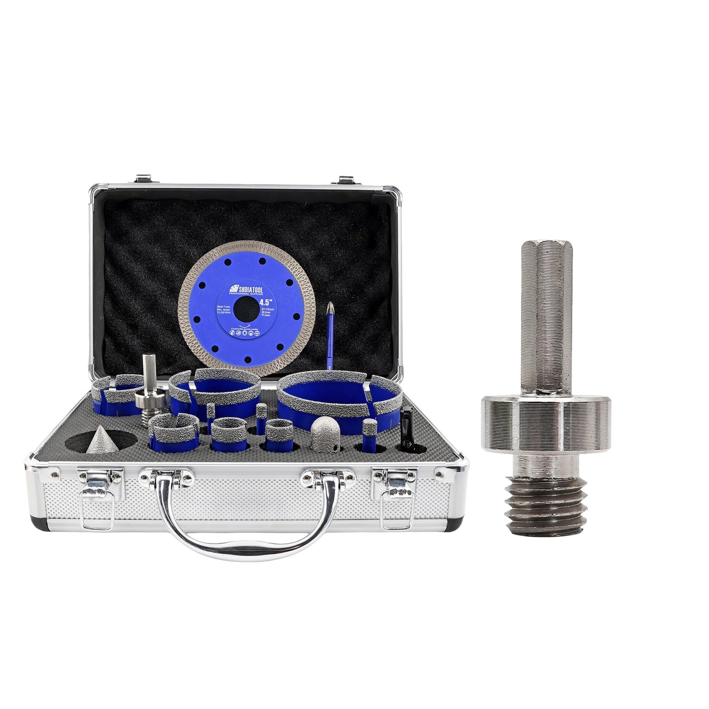 SHDIATOOL Diamond Tile Drill Bits Kit 15pcs, Porcelain Hole Saw Sets, Core Bits Cutter for Drilling Ceramic Marble Granite (6/8/10/20/25/35/50/75/100/20MM/2/SDS/HEX/6MM/4.5”)