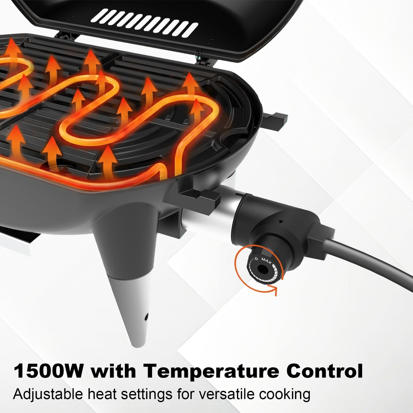 THERMORA Electric Grill Outdoor Grill, 1500W Power, 277 Sq.In Cooking Area, Removable Wheeled Cart Style, Indoor/Outdoor Eletric Grill, Nonstick Grill Grate, Built-In Thermometer BBQ Grill