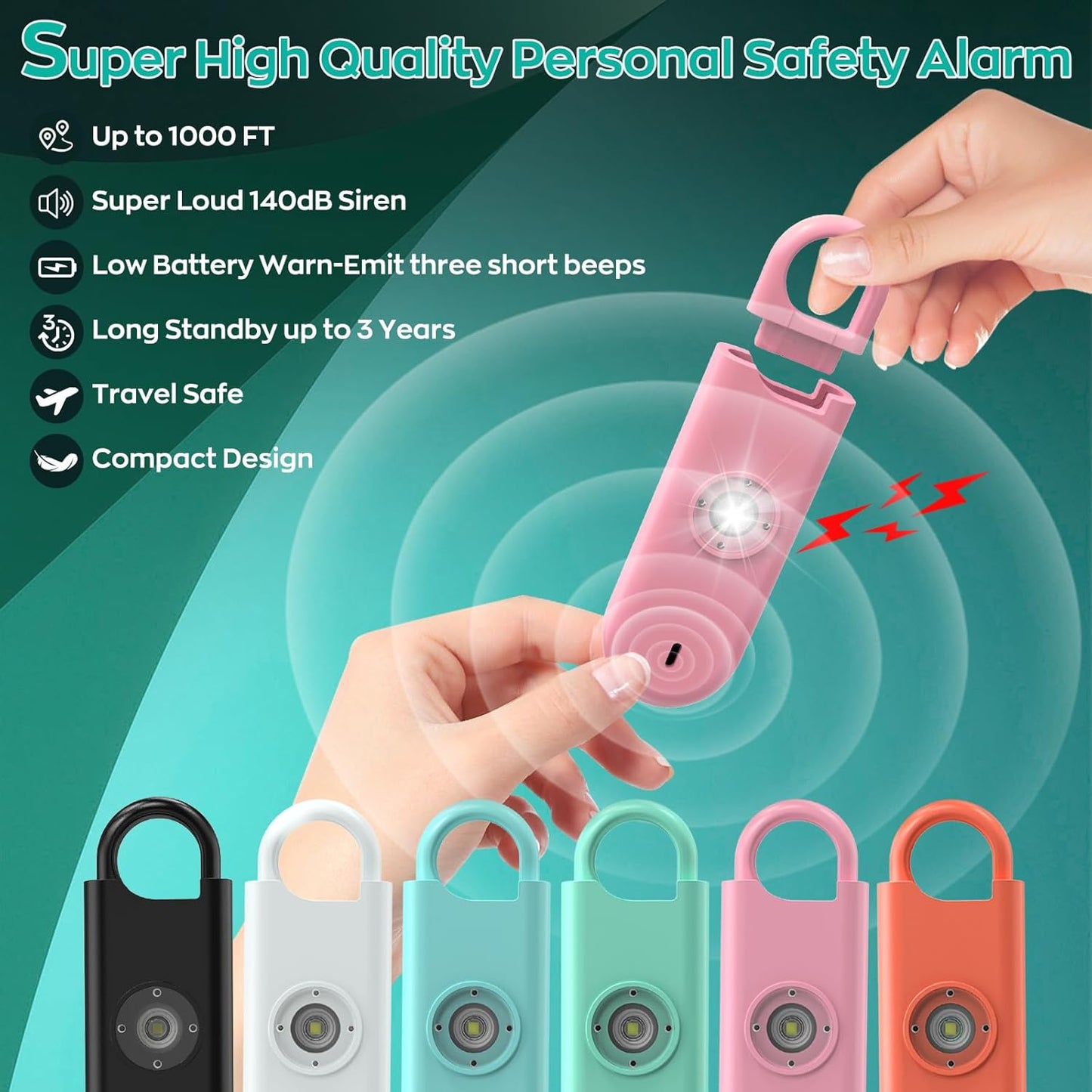 Fauxomor 140dB 3 Pack Personal Safety Alarm for Women, Safe Alarm Protection Keychain with Strobe Light & Low Battery