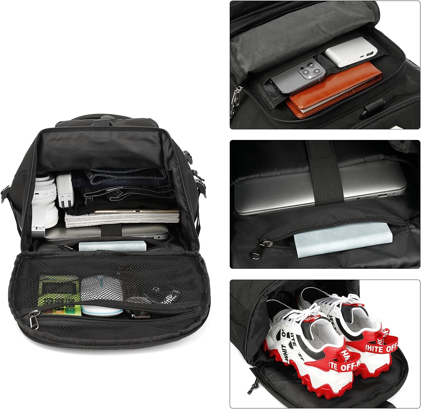 Backpack 4-Way Kalesi Gym Duffle Bag Waterproof with Shoes Compartment for travel Sport Hiking laptop (Black)