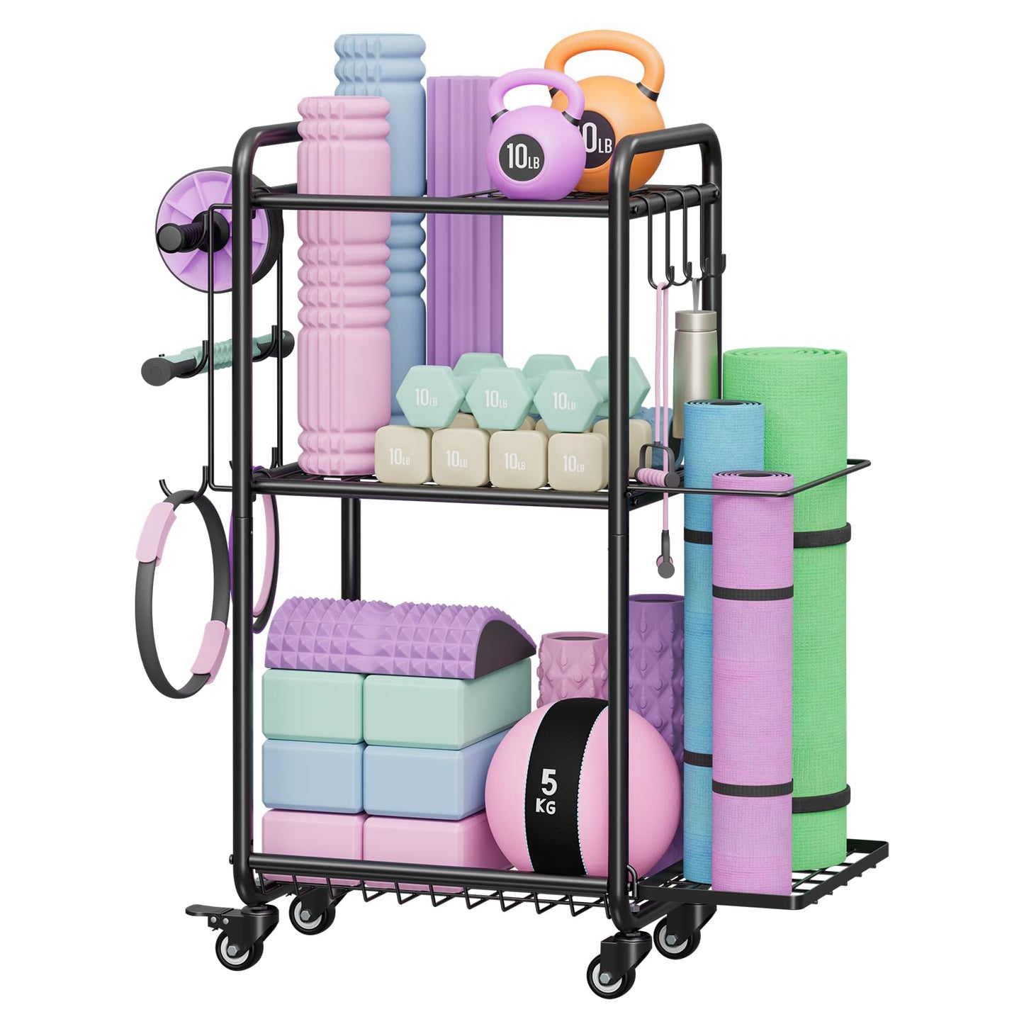 Multi-Functional Home Gym Storage Rack - Yoga Mat Storage Rack, Dumbbell Weight Rack & Workout Equipment Storage with Heavy-Duty Steel Construction for Gym Fitness Organizer (Black)