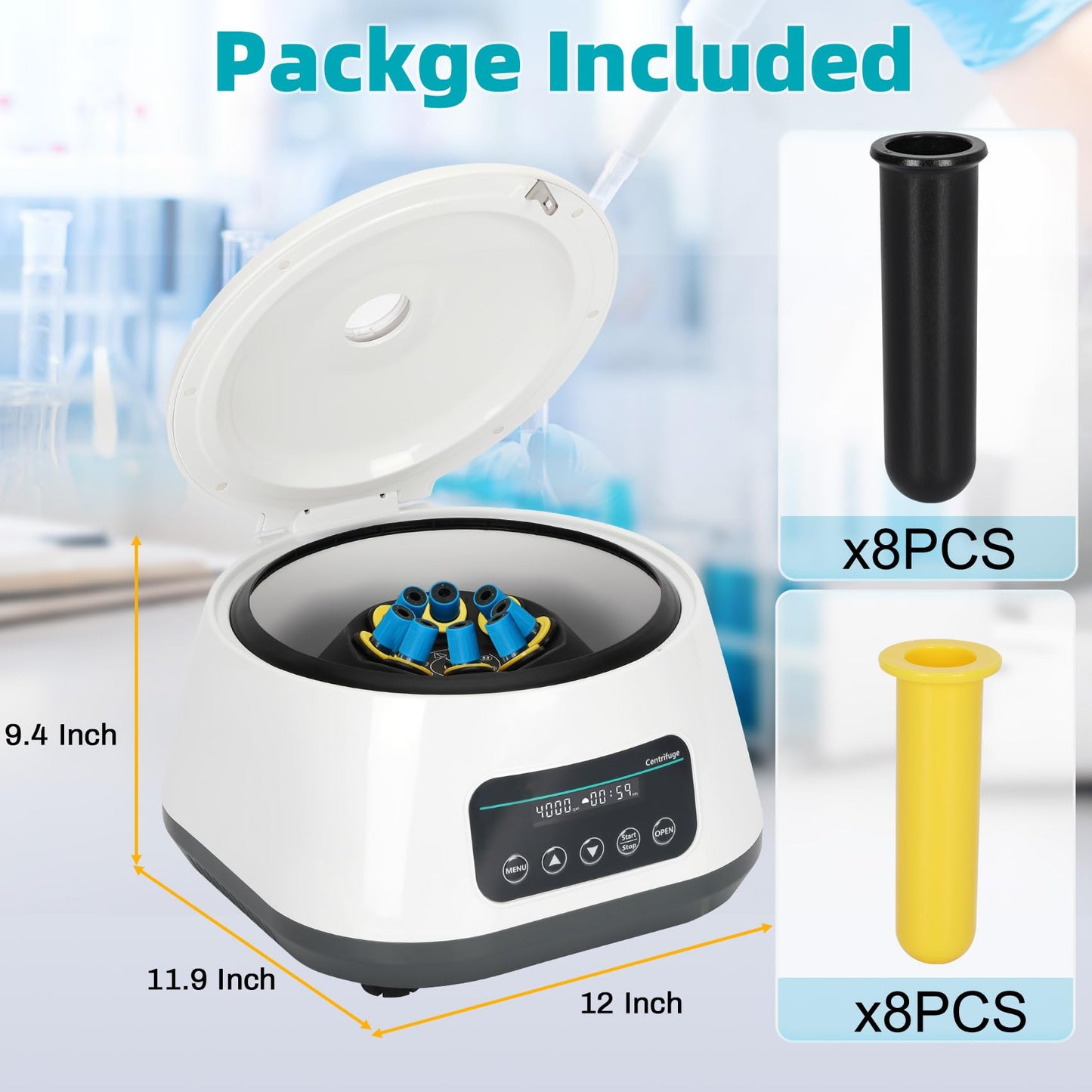 Lab PRP Benchtop Centrifuge Machine, Digital Desktop Lab Centrifuge 8x2ml/5ml/10ml/4x15ml Capacity Test Tubes, Timer 30sec-60min, Digital Speed 500-4000RPM, Max1717xg RCF for Various Lab Applications