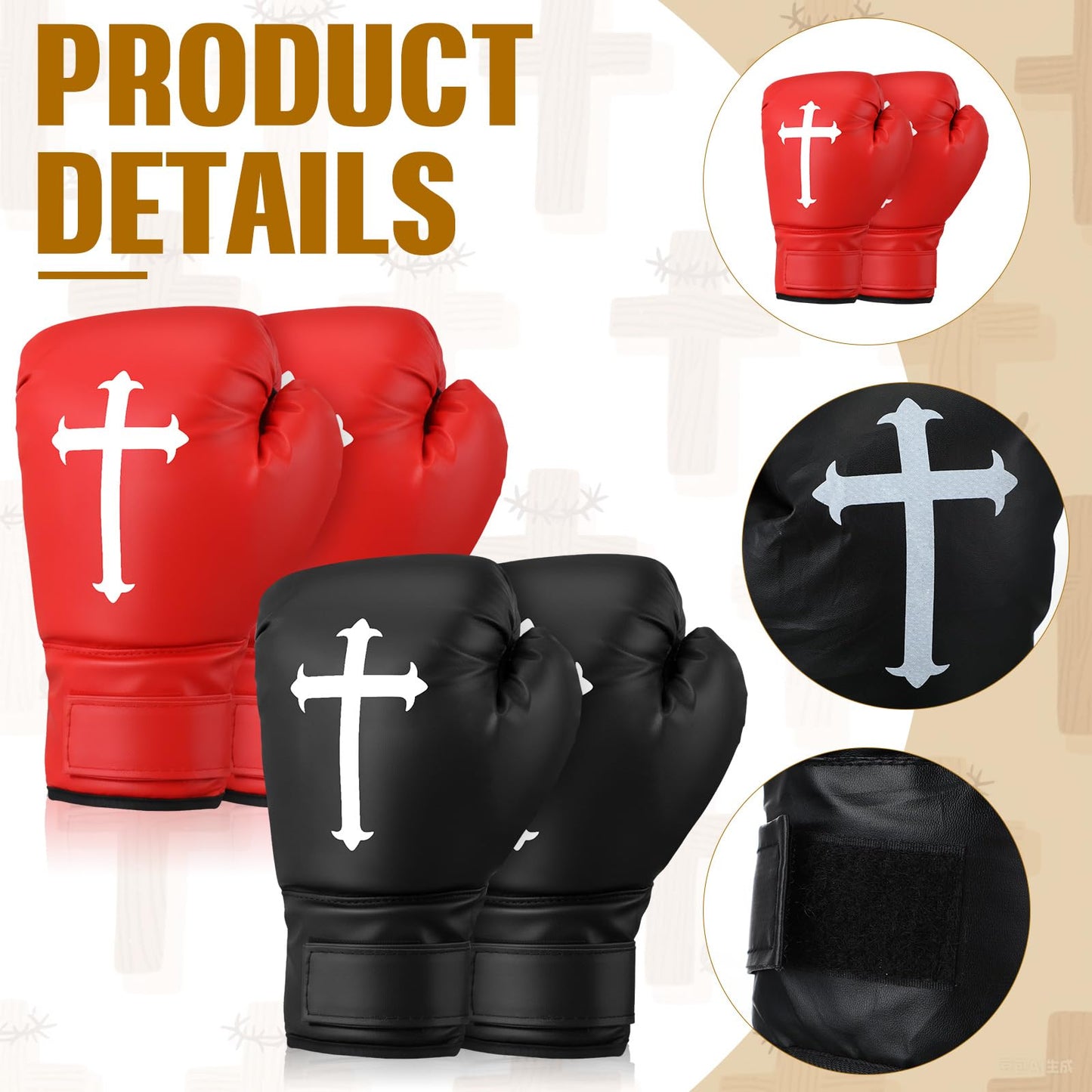 JolliLudo 2 Pairs 12 oz Christian Boxing Gloves for Men & Women Cross Religious Boxing Gloves for Beginners & Kids Red Black Lightweight Shockproof Mitts for Training & Practice
