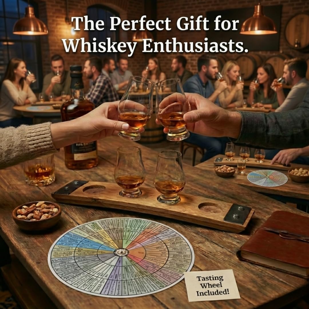 Barrel-Art Barrel Stave Premium 4 Glass Whiskey Flight Serving Tray No Glasses Included, Natural