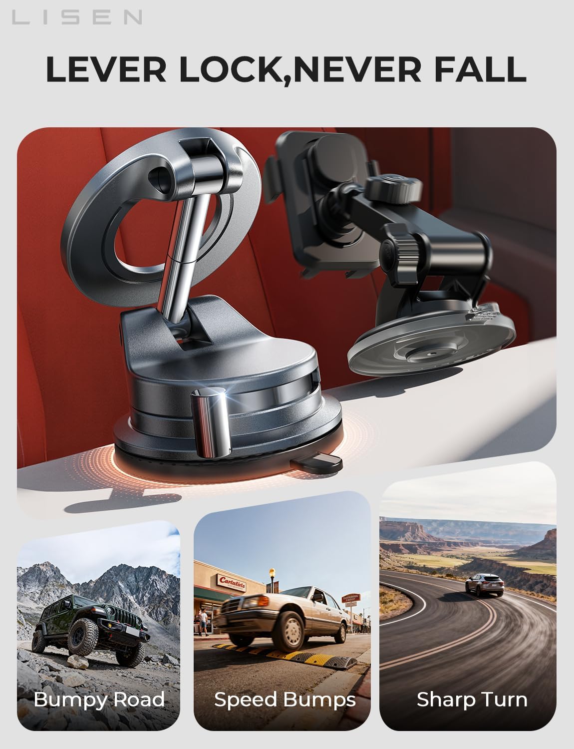LISEN 17 16 15 14 13 12 for Magsafe Car Mount, Magnetic Phone Holders for Your Car, Vacuum Phone Mount for Car