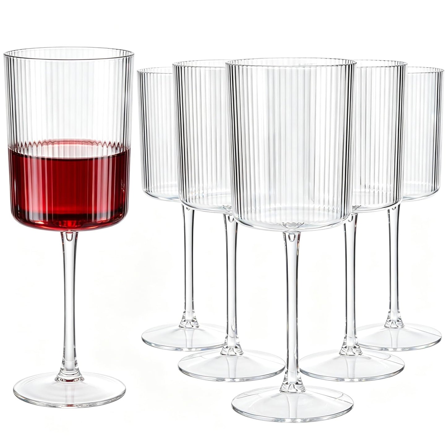 Ciaell 12 PCS Plastic Ribbed Wine Glasses - 10 OZ Plastic Square Wine Glasses with Stem - Disposable Champagne Cups for Parties & Weddings & Party