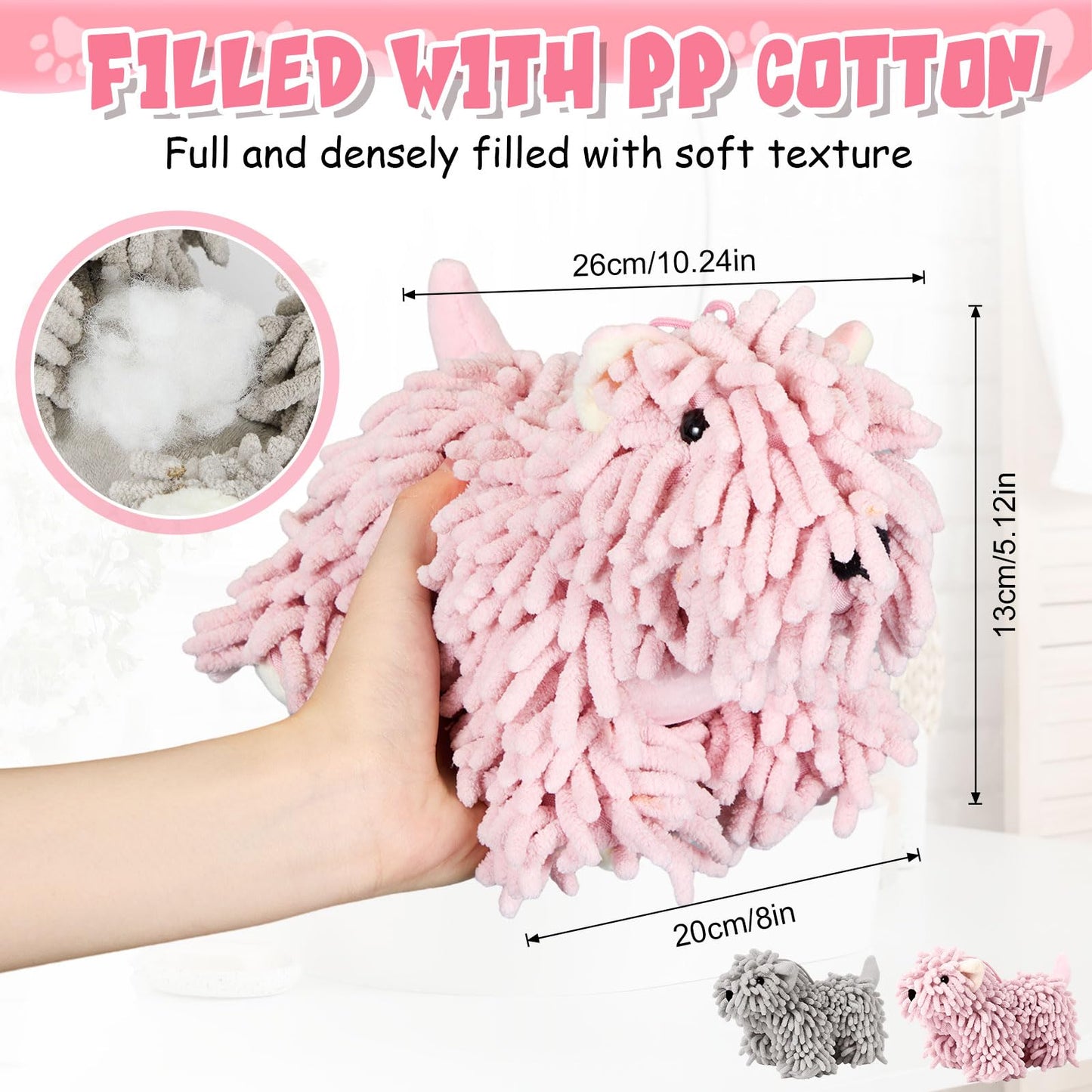 Tegeme 2 Pcs Chenille Dog Hand Towel Fuzzy Dog Towel Absorbent Microfiber Soft for Bathroom Kitchen Washstand (Grey Pink)