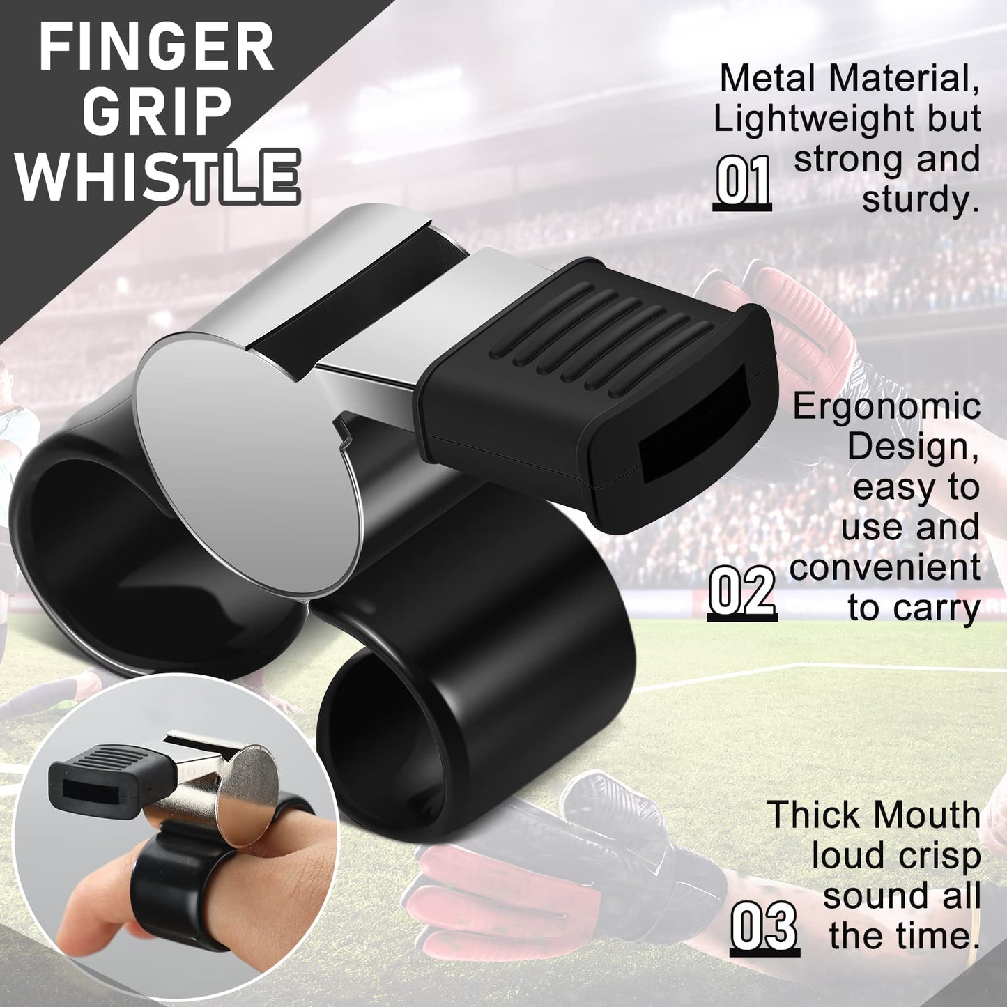 Kathfly 2 Pieces Finger Grip Whistle Official Hockey Referee Whistle Football Soccer Hand Held Whistle Metallic Loud Sports Whistle with Rubber Sleeve for Coaches Polices Referees