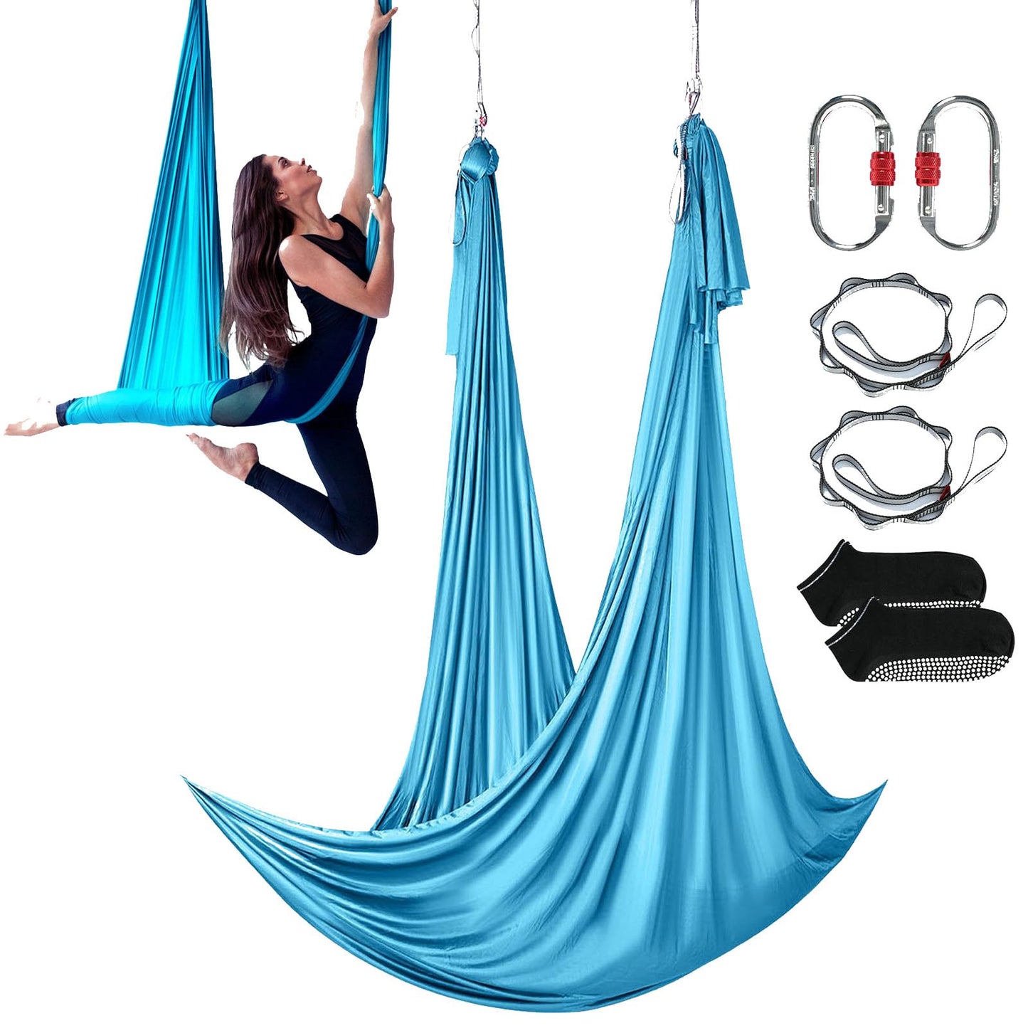 VEVOR Aerial Yoga Swing & Hammock, 5.5-Yard Yoga Swing with 100gsm Fabric, Full Suspension Hardware and Quick-Start Guide for Gravity-Defying Workouts, Beginner to Advanced, Body Sculpting (Blue)