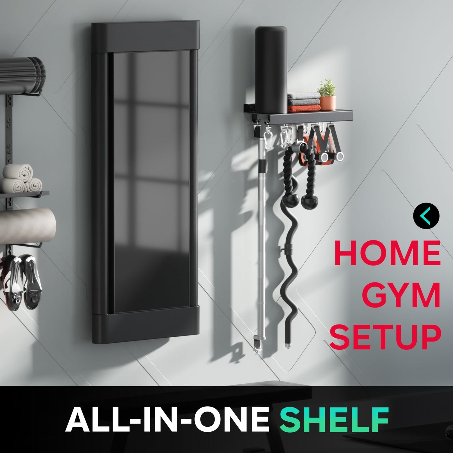 Crostice Metal Shelf Compatible with Tonal Accessories, Floating Shelf Organizer for Home Gym Storage, T-Lock Adapters Bracket Hanger, Gym Rack Wall Mounted with Hooks, Black Workout Holder