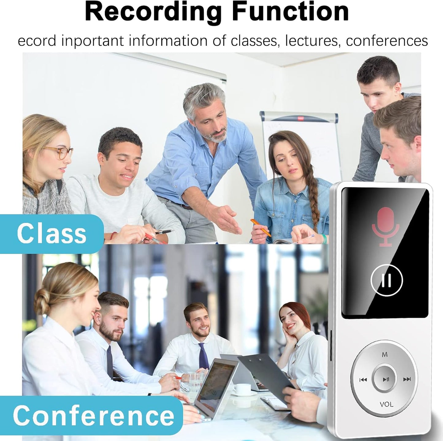 Aigital MP3 32GB Bluetooth Player with TF Card, Portable Music Player with Built-in HD Speaker, Video Function, FM