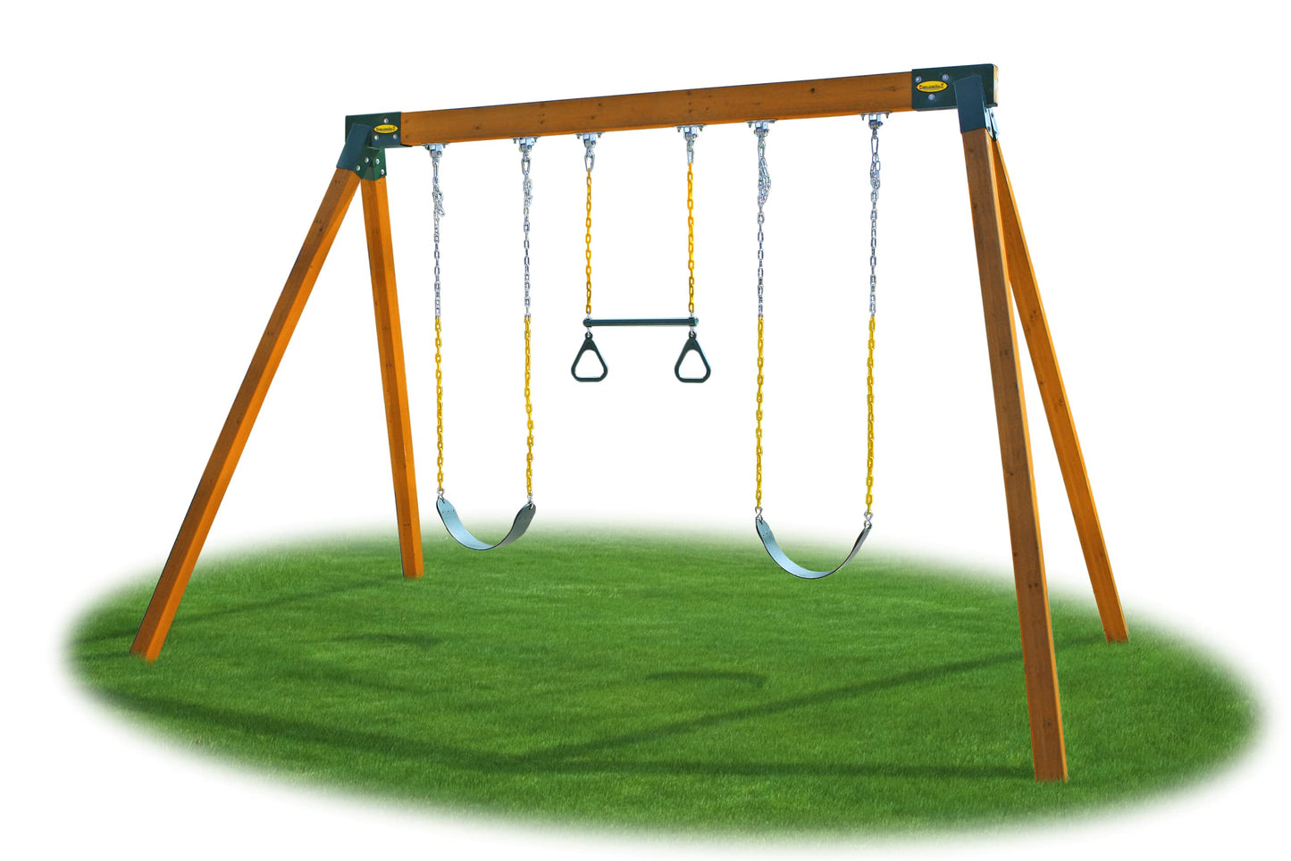 Eastern Jungle Gym DIY Swing Set Hardware Kit with Easy 1-2-3 A-Frame Brackets, Swing Seats, Ring Trapeze Bar and All Assembly Hardware and Instructions - Wood Not Included
