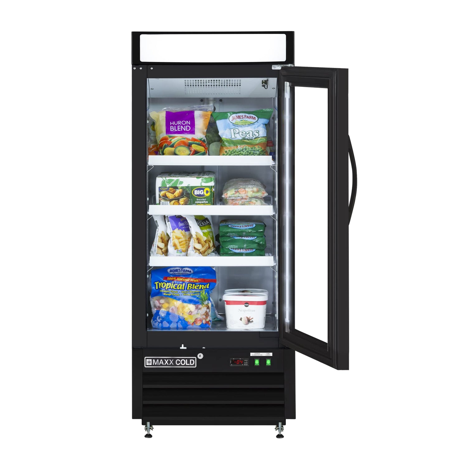 Maxx Cold MXM1-12FBHC 25-Inch-Wide Glass Door Merchandiser Freezer, Free Standing with 12 Cu. Ft. Storage - Black