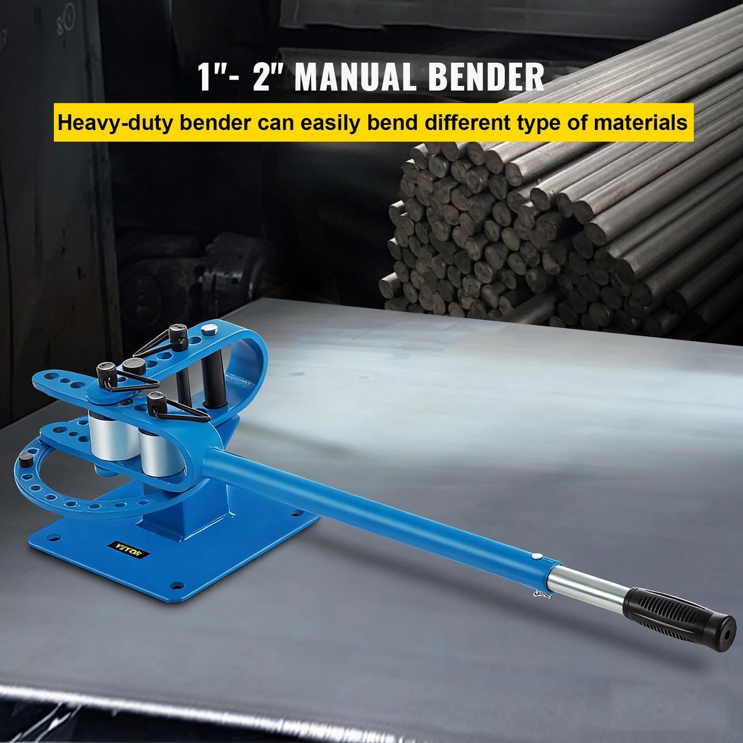 VEVOR YP-9 Manual Bender, 1” - 2“ High Capacity Round Square Bar Metal Bender with 7 Bending Dies, Metal Rod Bar Bender Bending Tool for Construction Site Auto Repair