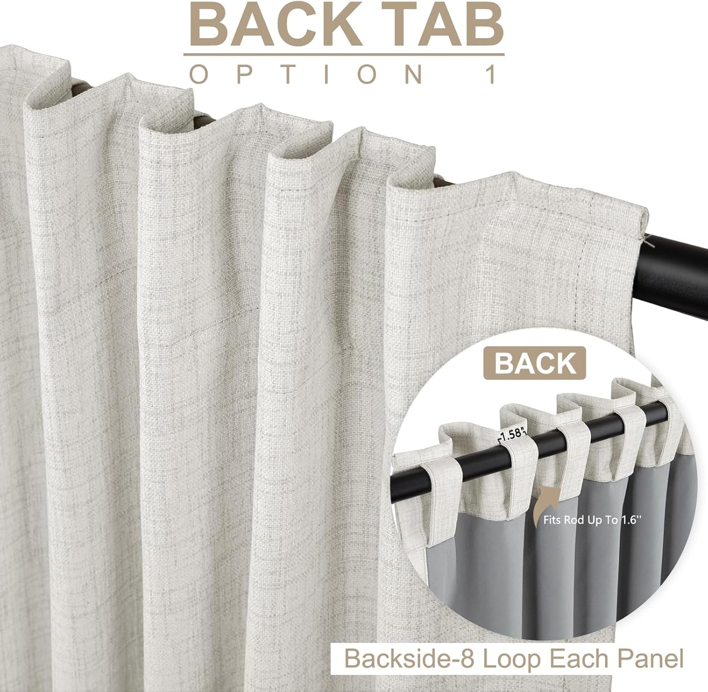 Skiennix 100% Blackout Linen Curtains - Thermal Insulated Drapes for Bedroom | 84" Long, Beige