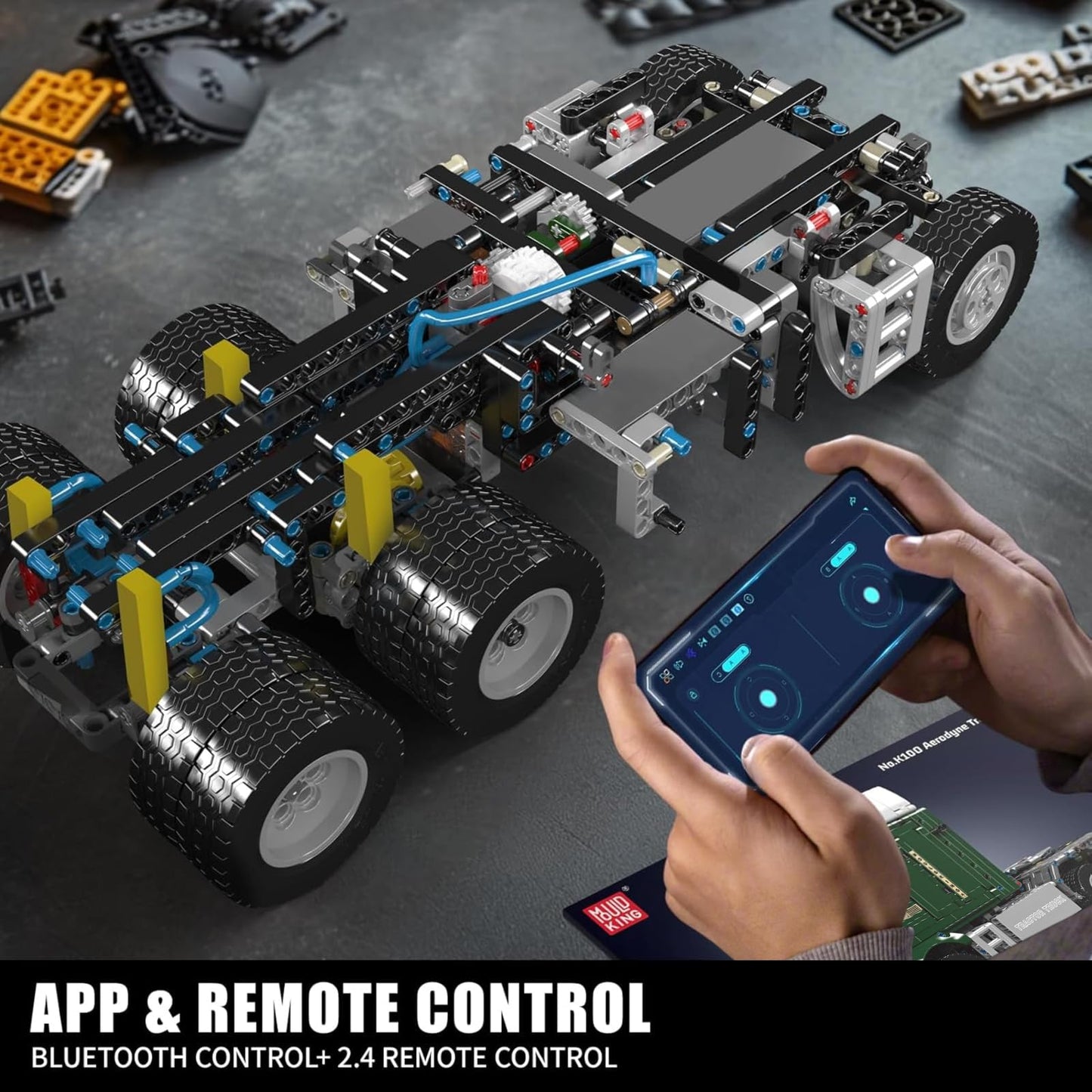 Mould King Tractor Truck Block Kits Model, MOC Building Blocks Set to Build, Gift for Age 14+/Adults Collections Enthusiasts(2,060 Pieces with Motor/APP Remote Control)