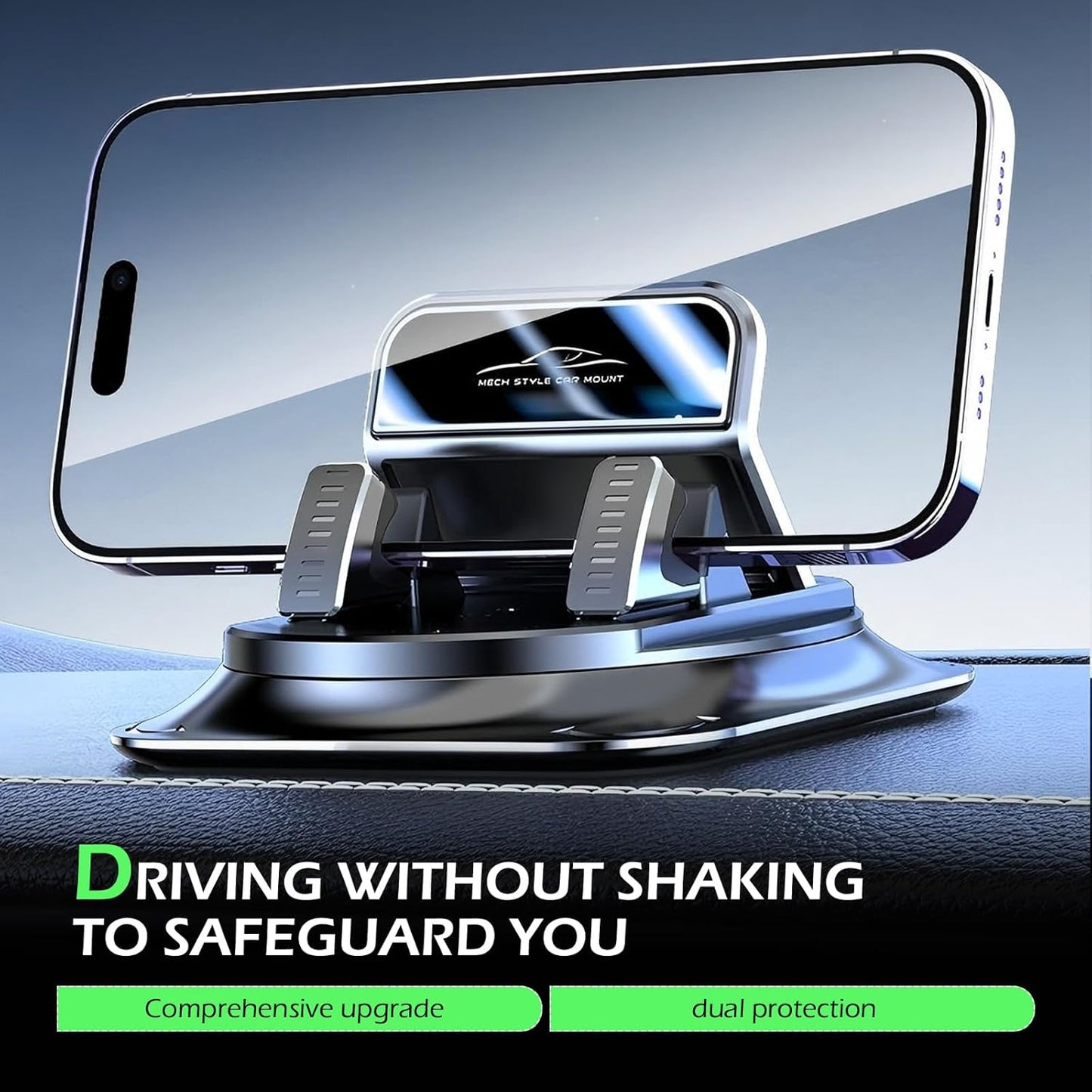 CyperFair 360-degree Dashboard Mobile Phone Holder, Rotation Anti-slip Double-layer Shock-absorbing Pad for Stable