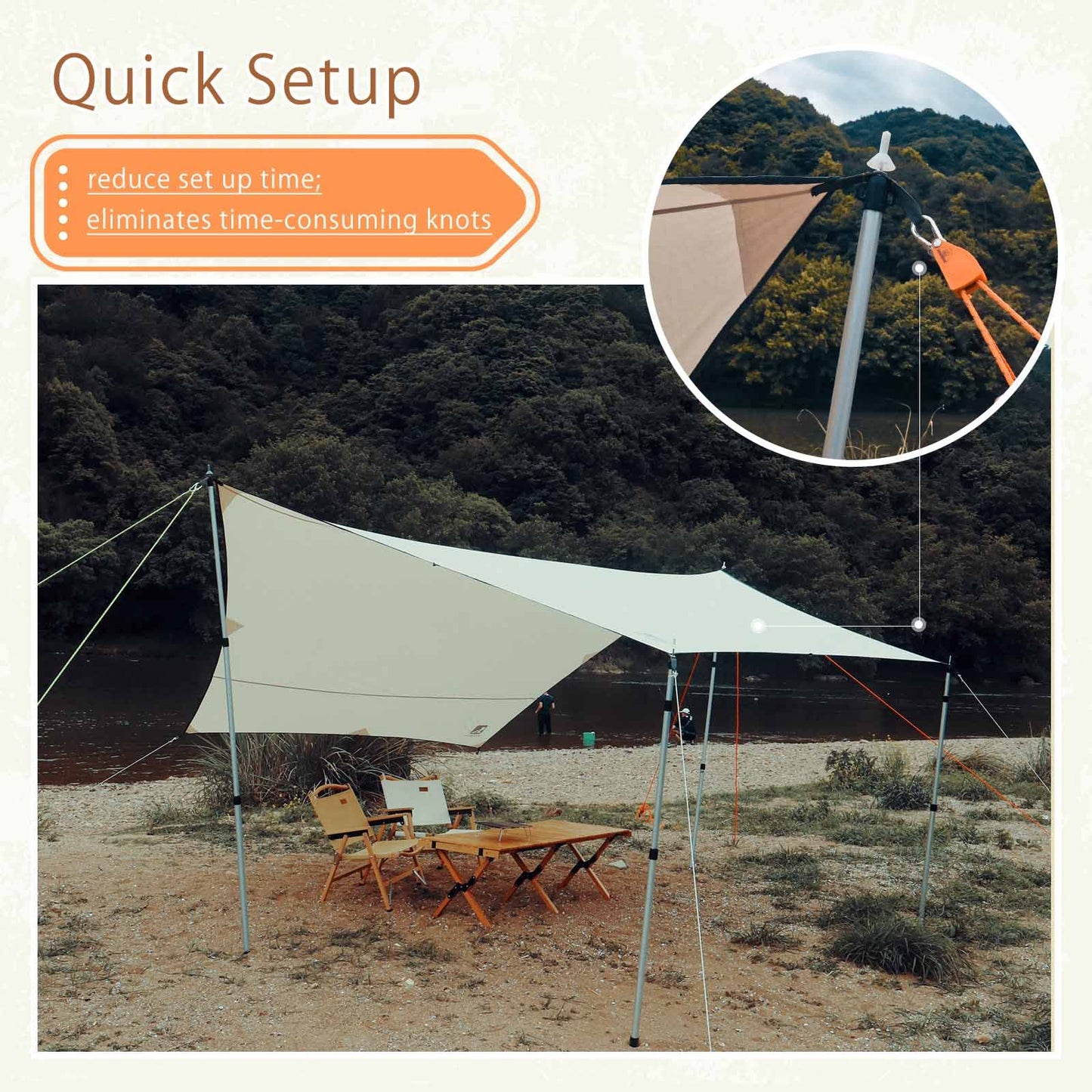 Hikeman Camping Rope with Ratchet Pulley,Quick Setup Outdoor Guy Lines Adjustable Tent Tie Downs Rope Hanger for Canopy,Kayak and Canoe,Grow Light (Orange)