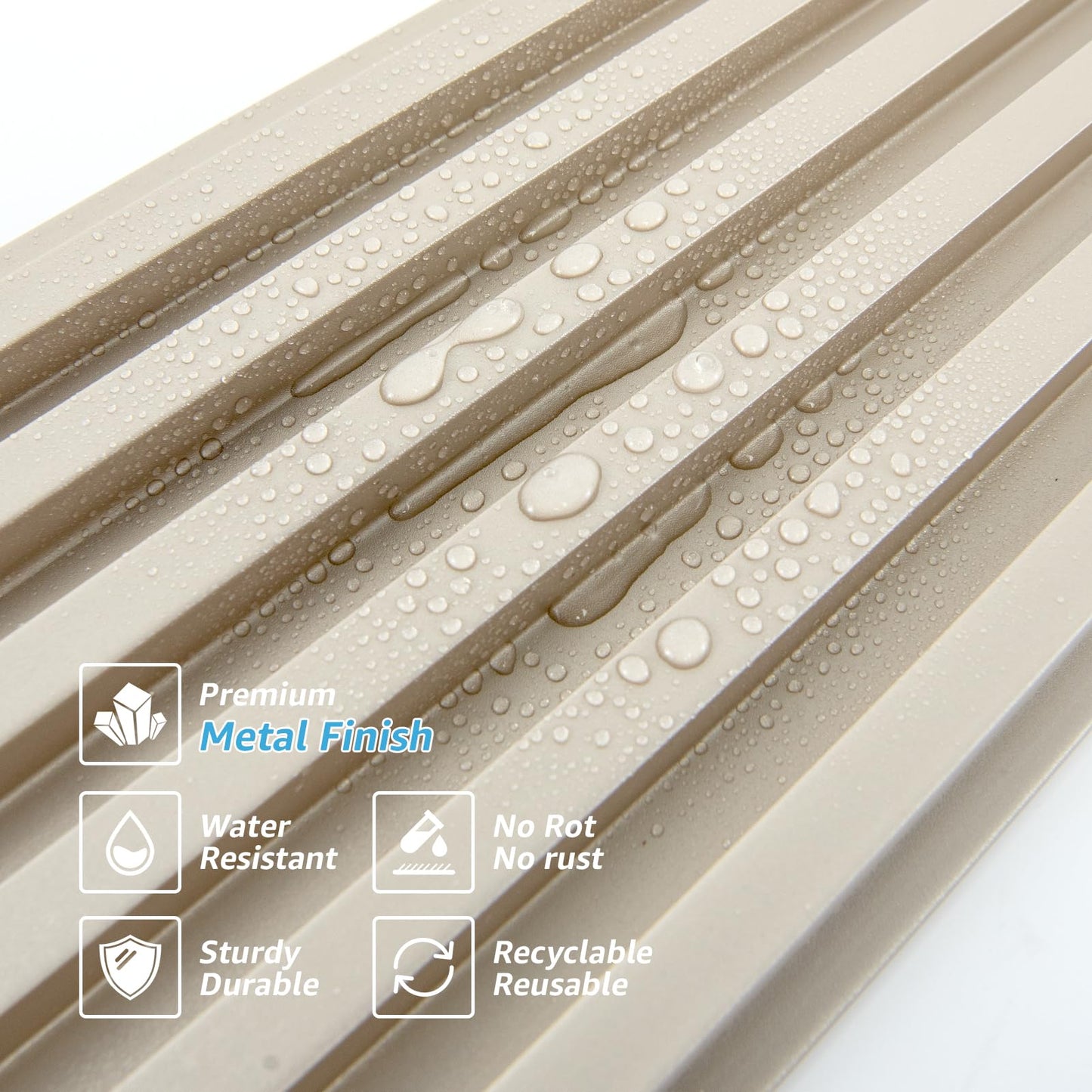 Art3dwallpanels Slat Wall Paneling, 104'' x 6.7'' Glossy Metal Finish WPC Soundproof 3D Wall Panels for Interior Wall Decor, 8 Pack Fluted Textured Panel Wall Slats, Champagne Silver
