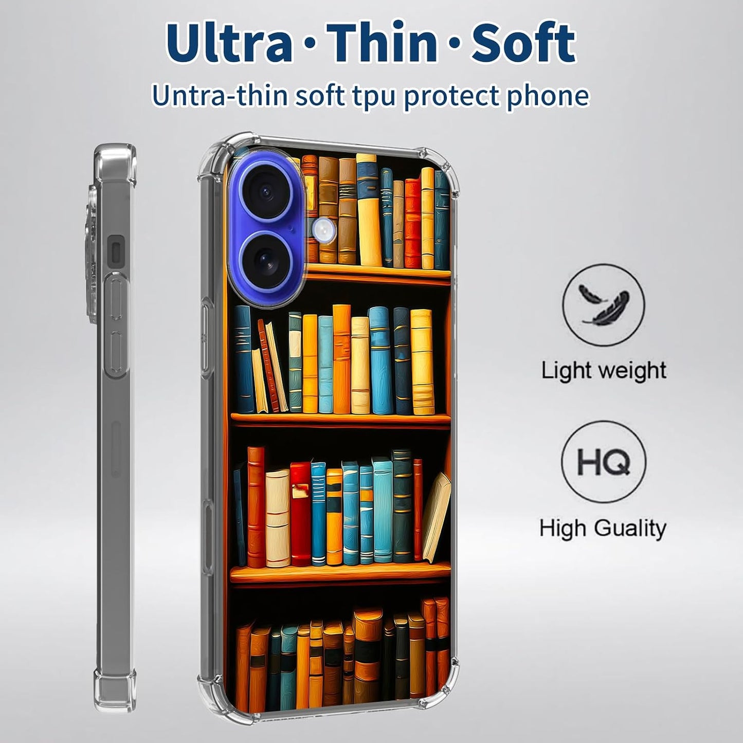 BFSEROBJ 17 17 6.3 inch 2025 for iPhone Case with a Bookshelf Pattern Design Ultra-Thin Clear Soft TPU Silicone Drop