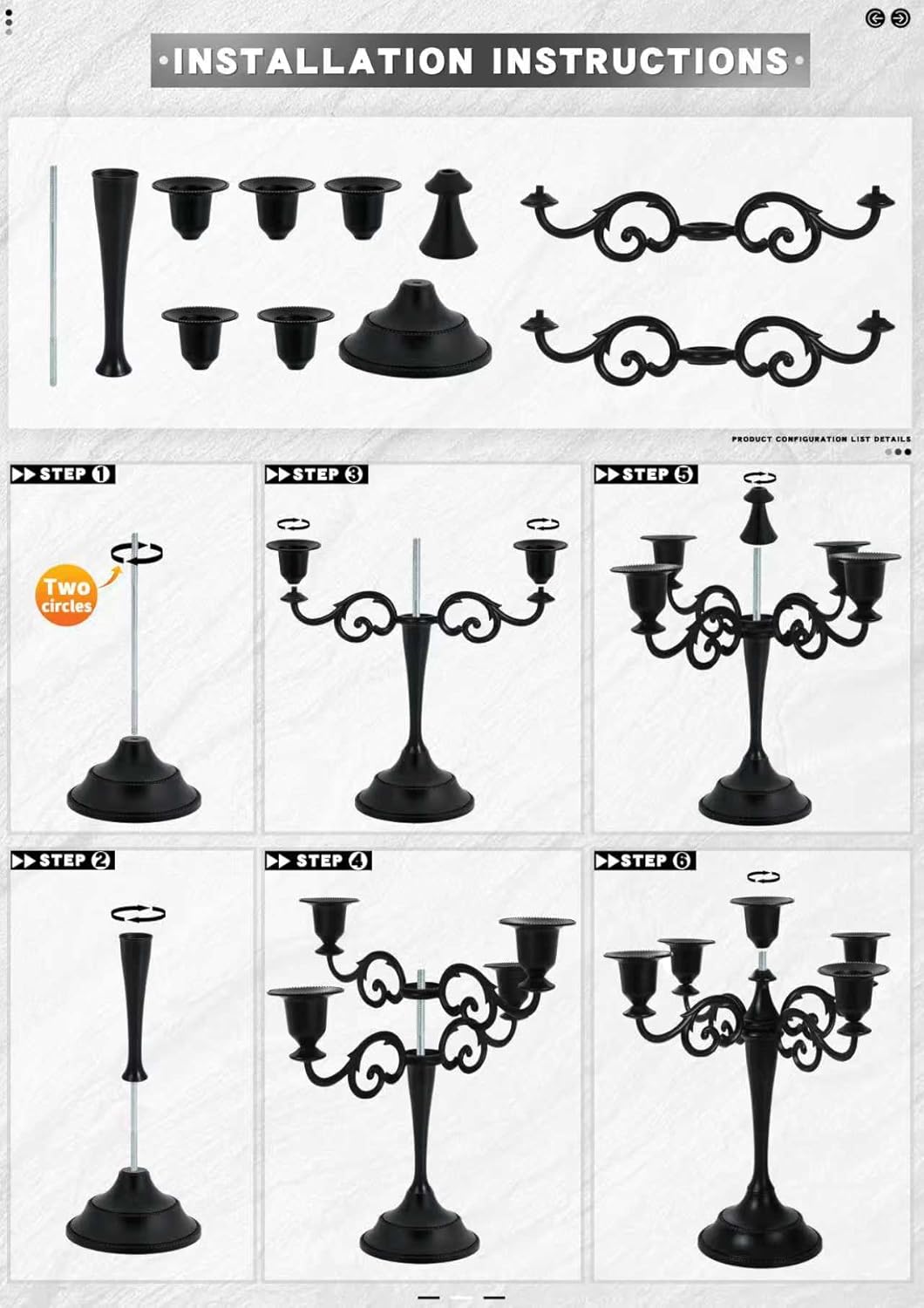 Skiennix Black Candelabra Candle Holders - 10.6 Inch Tall for Pillar & Taper Candles | Easy Assembly Halloween Decor