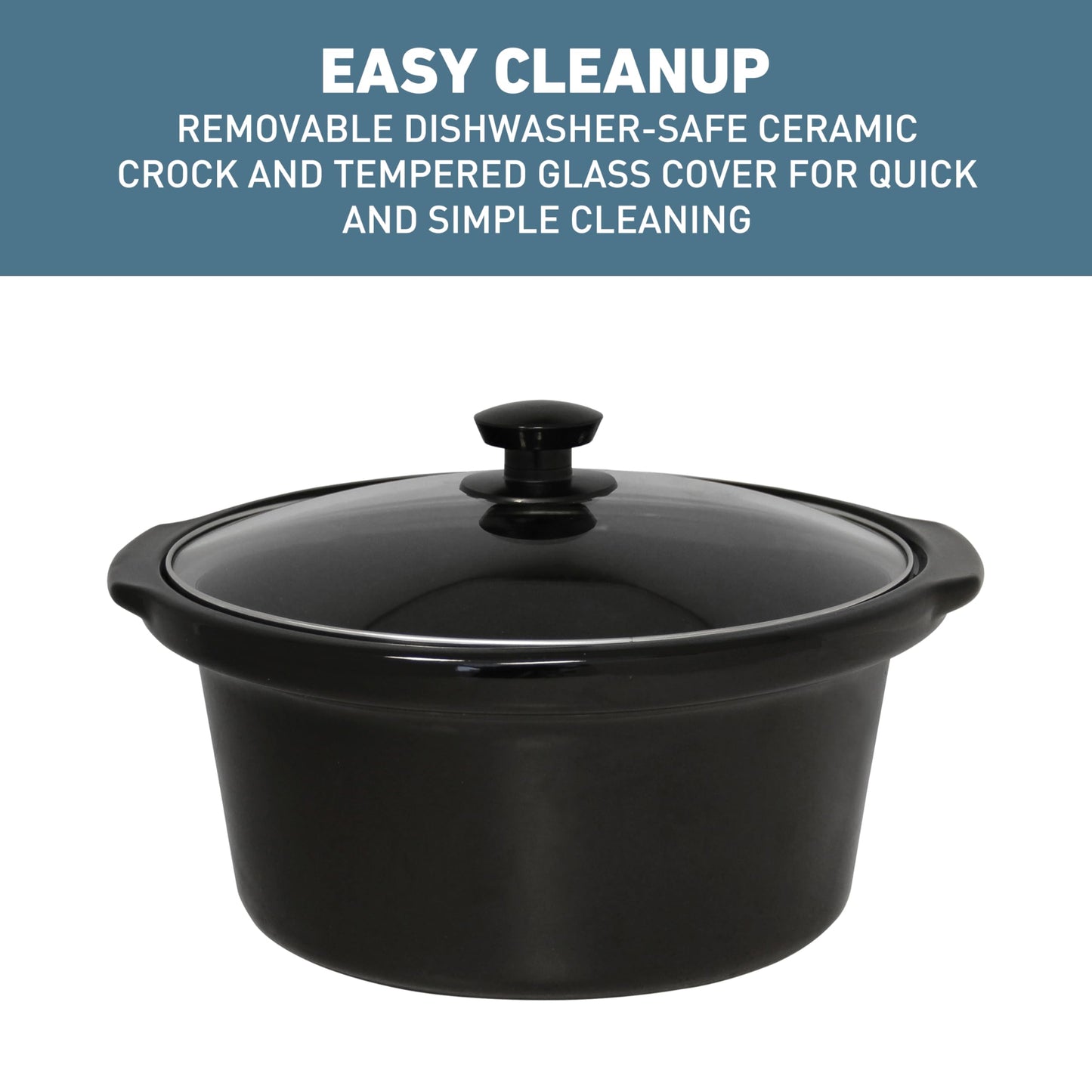 West Bend Slow Cooker 4-Quart Manual Crockery Style with Dishwasher Safe Oval Ceramic Crockpot and Glass Lid Two Temperature Settings Plus Keep Warm, 210-Watts, Black