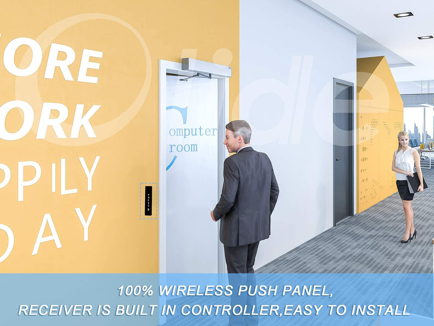 Olideauto Automatic Swing Door Opener with Wireless Push Button and NC Fail Secure Electric Strike